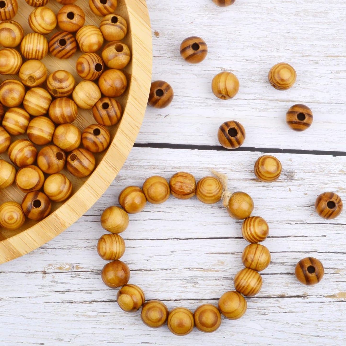 100pcs 14mm Round Natural Wood Macrame Beads - Wooden Loose Craft Spacer Beads for DIY Bracelet Jewelry Making Decoration