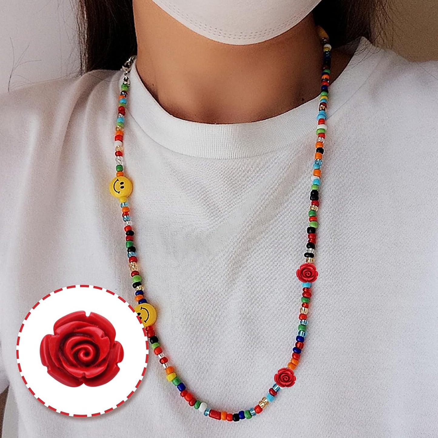 50pcs Cinnabar Carved Rose Beads Rose Flower Loose Beads for DIY Earrings Necklace Bracelet Jewelry Making Supplies Wedding Party Anniversary Favor Gifts, 10 mm x 8 mm, Hole: 1.5 mm