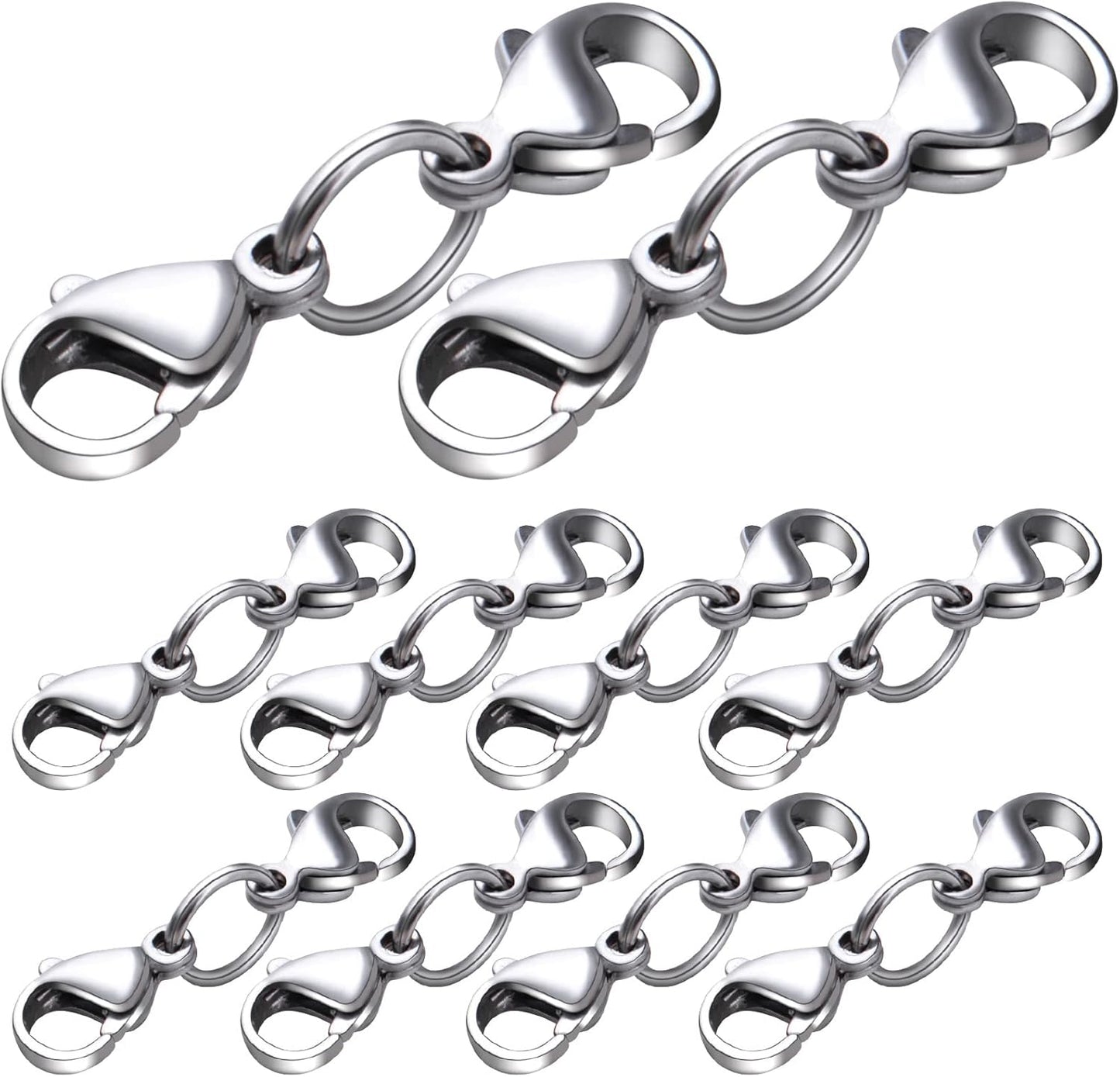 10 Sets Double Lobster Clasp Extender Stainless Steel Lobster Clasp Claw Connectors Bracelet Extension Clasps for DIY Crafts Necklace Jewelry Making Handmade Decoration