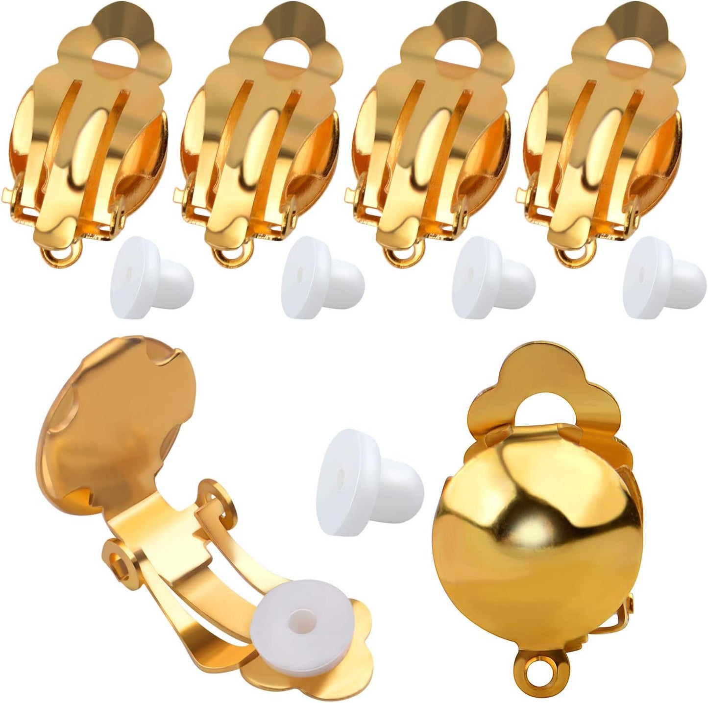 20 Pieces Clip On Earring Converter Non-Pierced Earrings Components with Loop and 20 Pieces Earring Cushions for Earring Making,Sliver and Gold