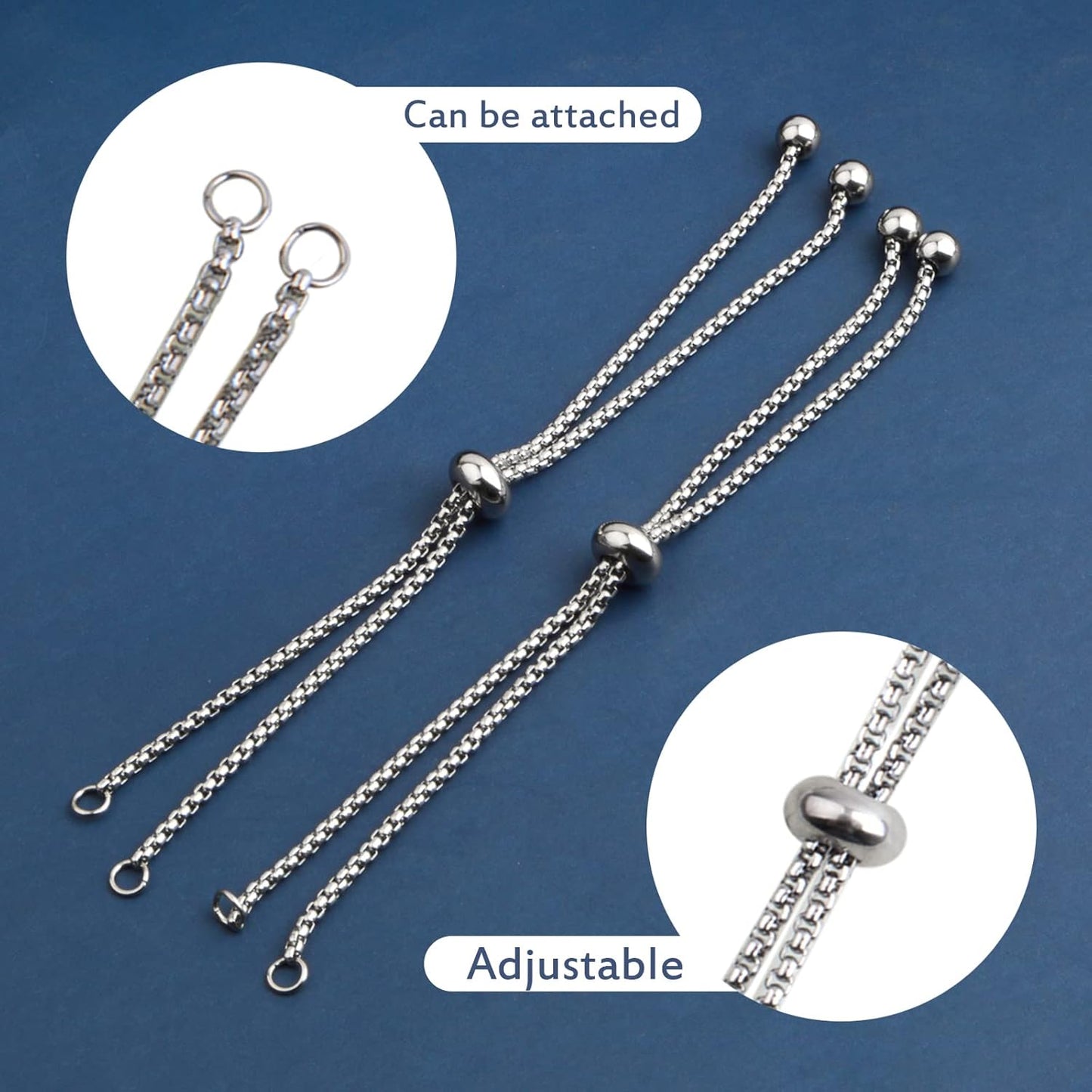 5 Pieces 116 mm Stainless Steel Adjustable Slider Bracelets Hypoallergenic Slider Bracelet Extender Chains with Ball Ends for Women Girls Semi Finished DIY Jewelry Making