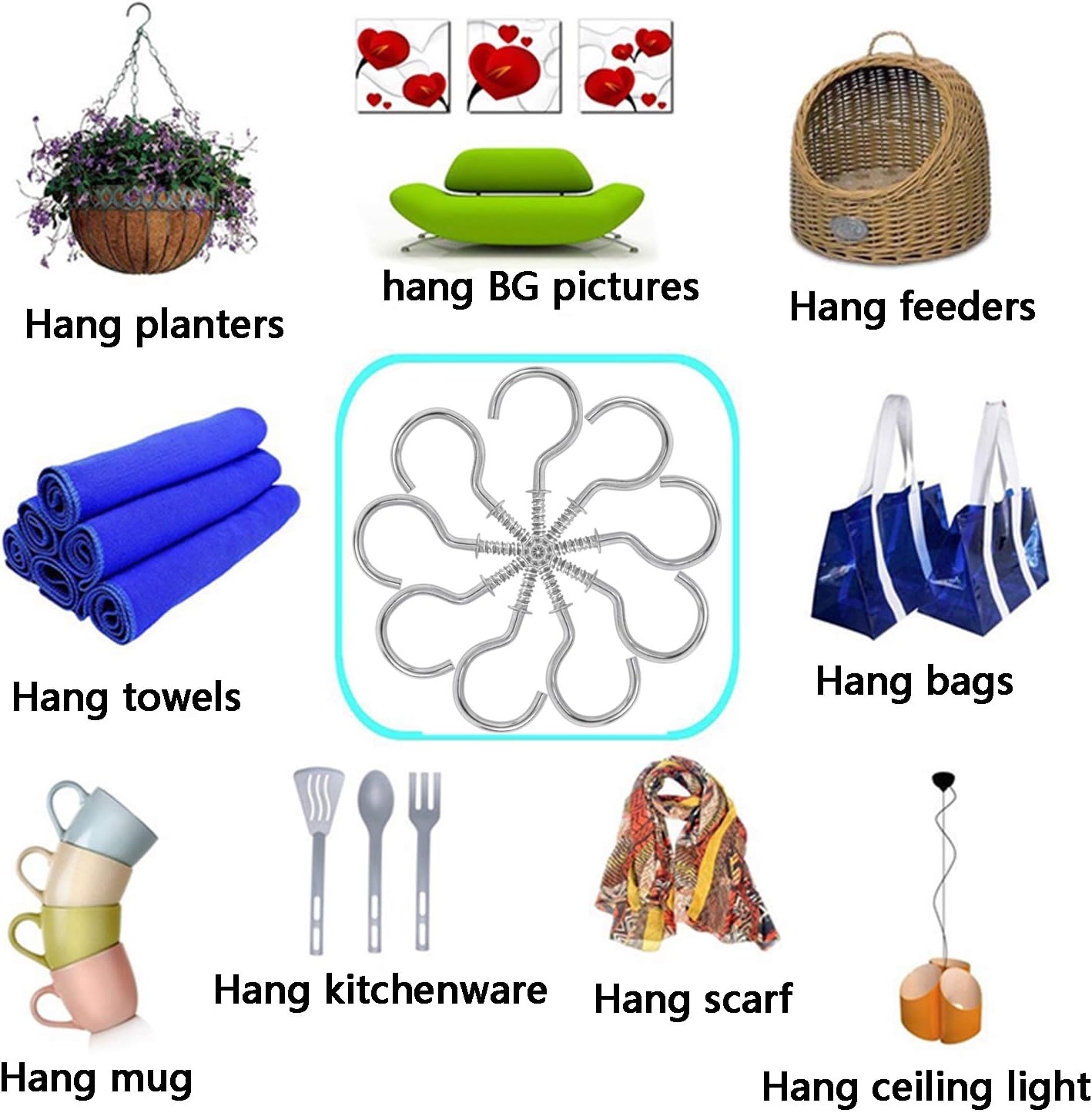 50 Pieces Metal Screw-in Ceiling Hooks Cup Hook,Screw Hanger for Hanging Plants Mugs Kitchen Utensils Wind Chimes 1-1/4"(Silver)