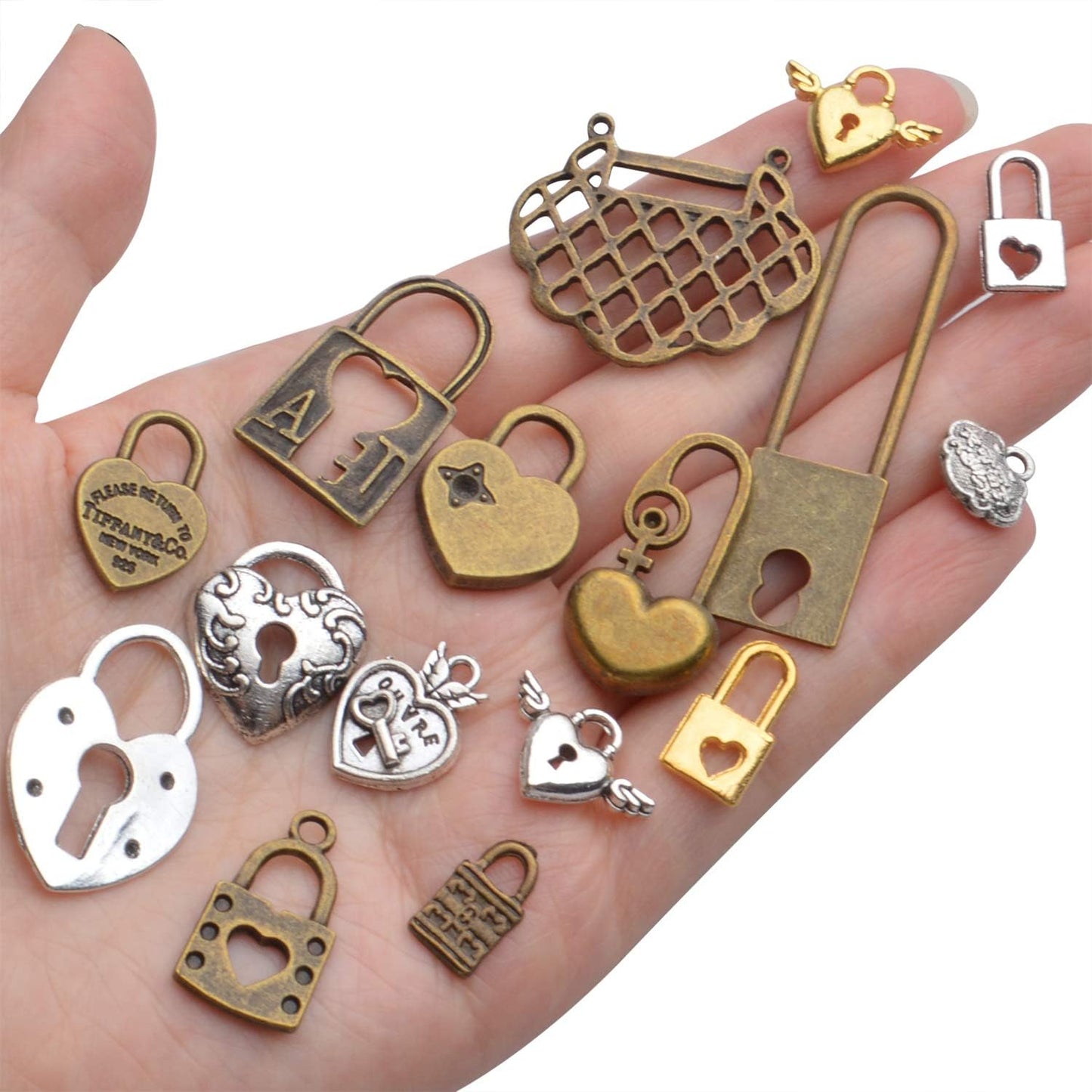 Heart Lock Charms, 100 Gram Tibetan Mixed Styles Heart Lock Pendants Retro Love Charm Jewellery Making Accessories for DIY Craft Bracelets Necklace Findings Crafting