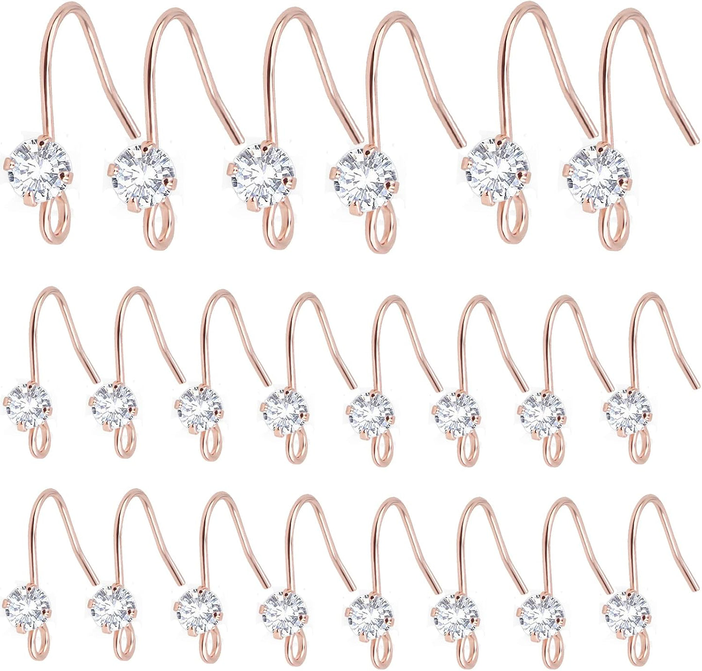 30pcs 3 Colors French Diamonds Earring Hooks Brass Ear Wire Fish Hook Earrings Hypo-allergenic Elegant Dangle Earrings for DIY Jewelry Crafts Making Wedding Prom