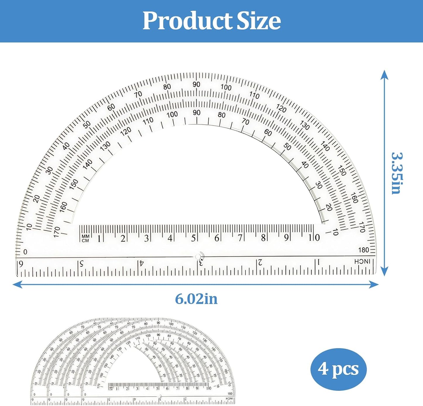 Aylifu Plastic Protractor,4 Pack Math Protractors Clear 180 Degrees,Transparent Protractor for Geometry(6 Inch)