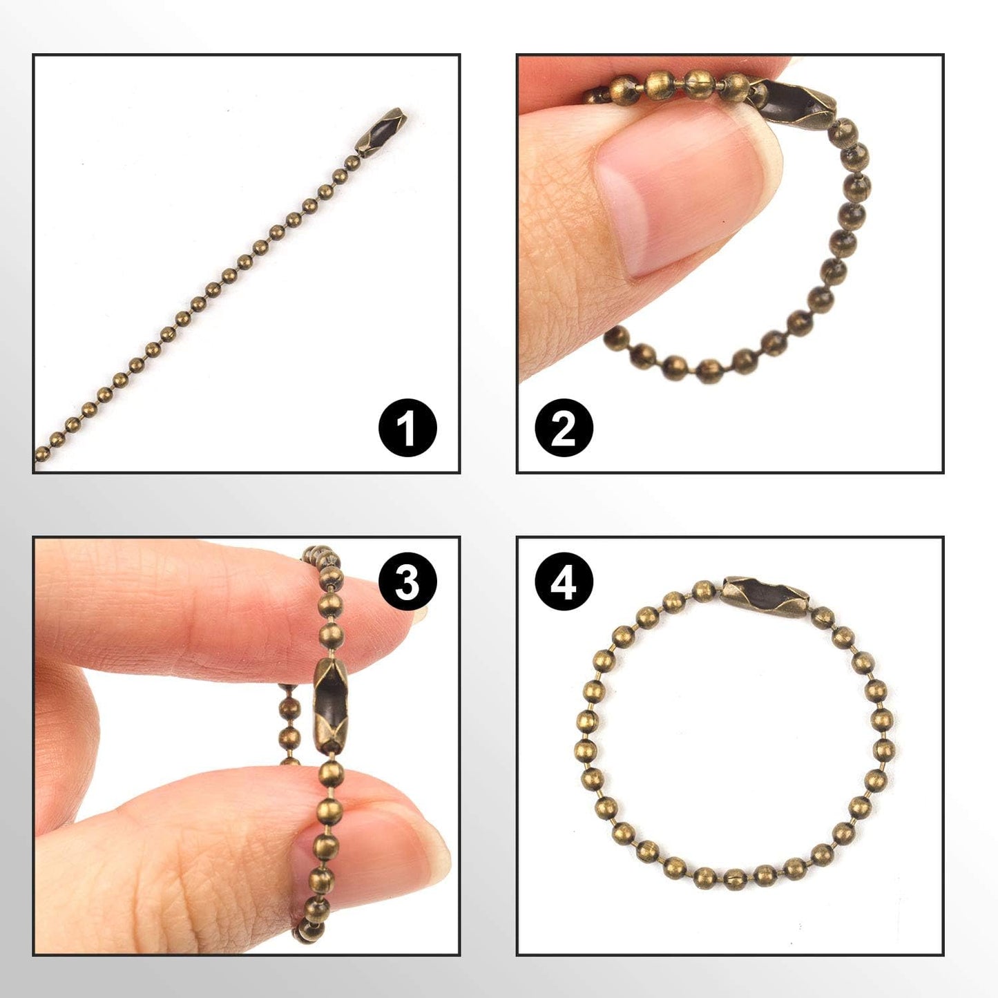 150pcs 100mm Long Bead Connector Clasp 2.4 mm Diameter Ball Bead Chains Keychain Tag Key Rings