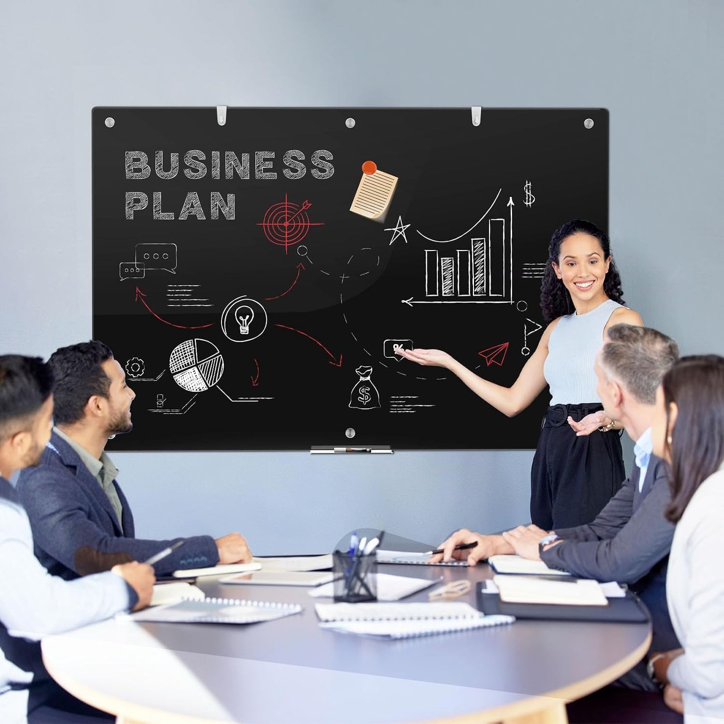 Aylifu Large Black Glass Dry Erase Board, 72 x 48 Inches Magnetic Glass whiteboard,6' x 4' Frameless Blackboard for Office,Home,School