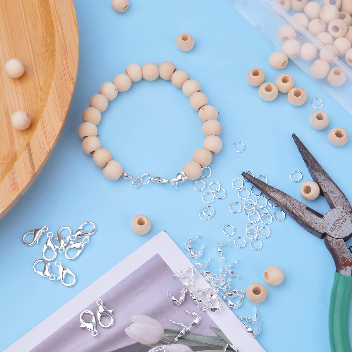 500pcs Silver Jewelry Making Accessories Set, 100pcs Lobster Claw Clasps, 200pcs Open Jump Rings Connectors and 200pcs Bead Tips Knot Covers for DIY Jewelry Crafts Making Findings