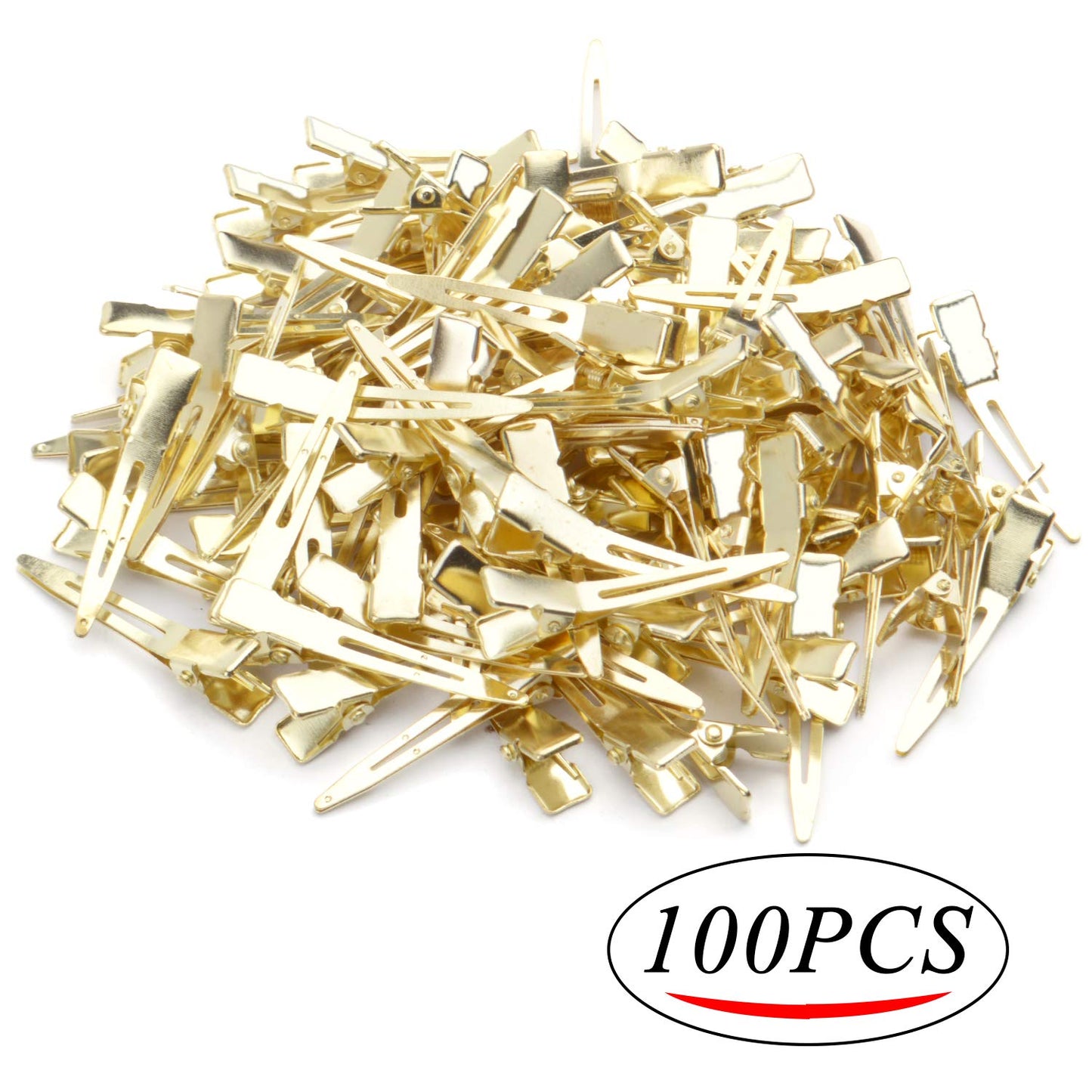 Hair Clips, 100pcs 4.5cm Single Prong Clips Gold Curl Pins Duckbill Section Clips for Hair Extensions Styling Crafting