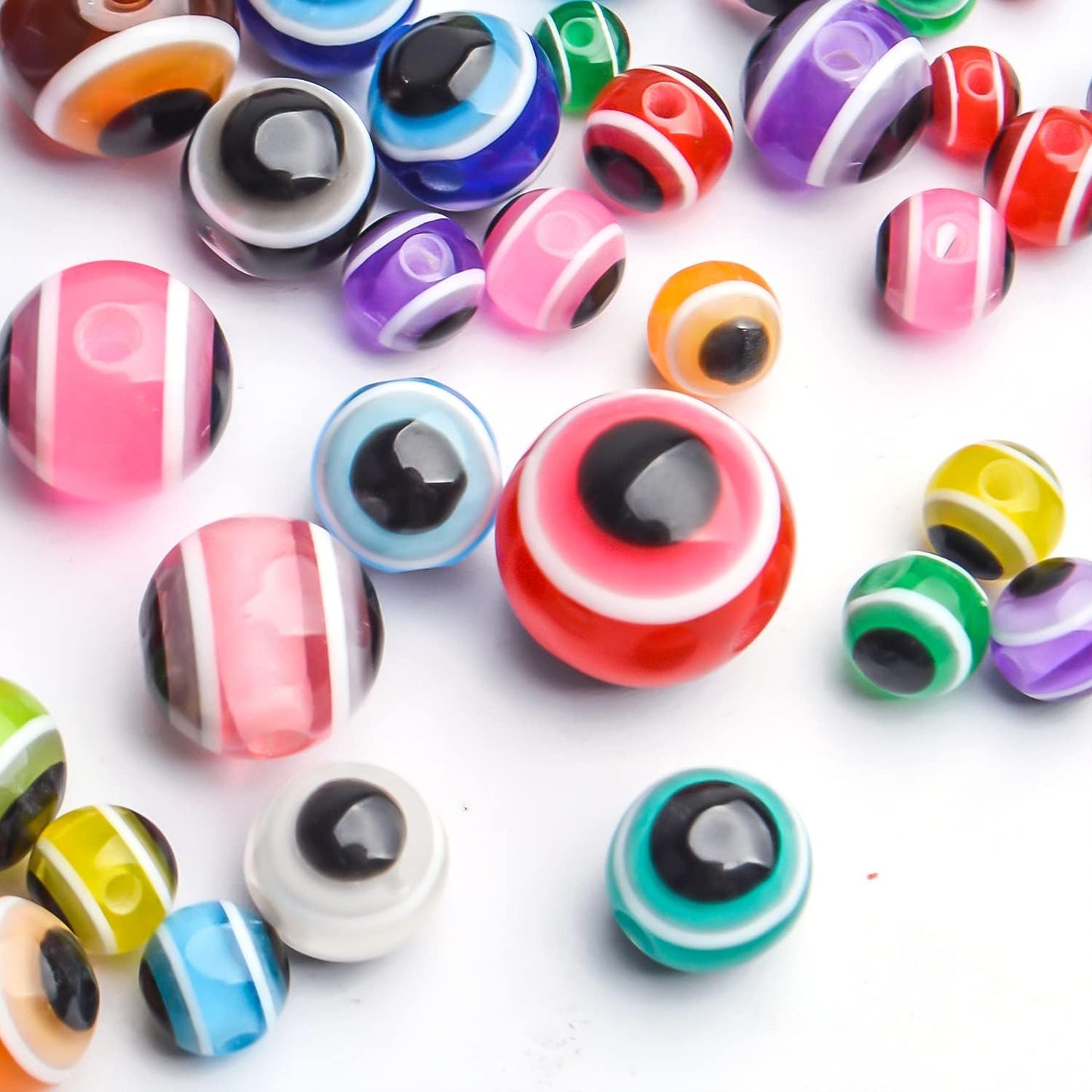 Evil Eye Spacer Beads,100pcs 4mm 6mm 8mm 10mm 12mm Evil Eye Beads Round Bead Charms Mixed Colored Loose Beads Crafts Supplies for Jewellery Making