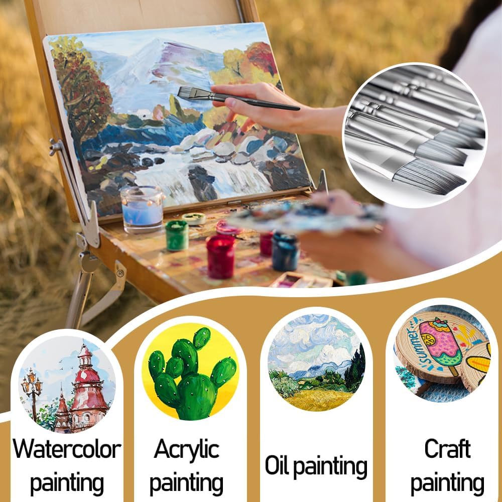 HENDEVL  Artist Paint Brush Set of 12 for Watercolor Acrylic Gouache Oil and Tempera Painting