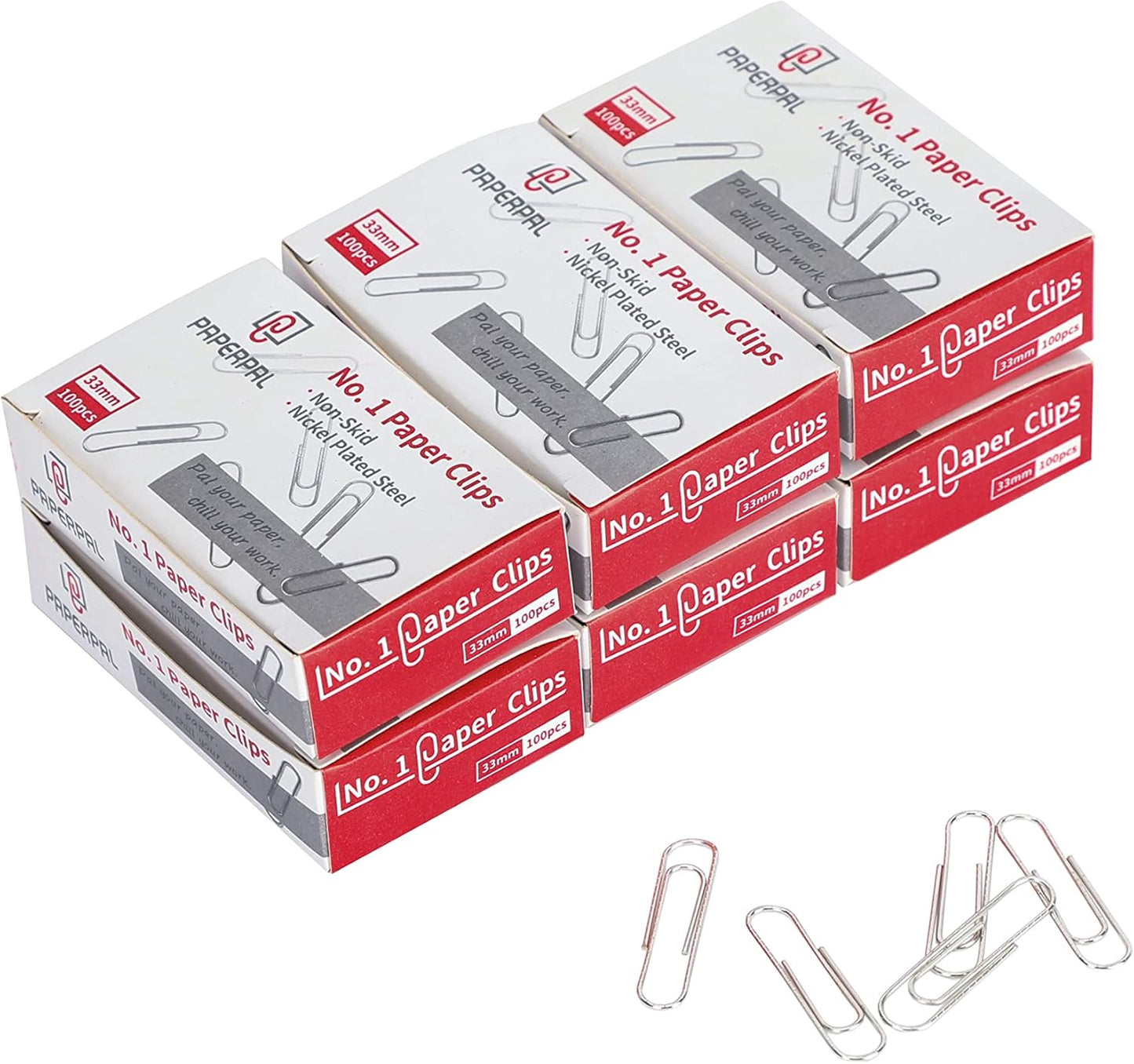 Aylifu Paperclips for Office School & Personal Use, #1 Nonskid Paper Clip (1-2/7"), 600 Medium Paper Clips (6 Boxes of 100 Each), Silver | Medium paper clips for office, school and personal use, conveniently packed in 6 boxes of 100 each.