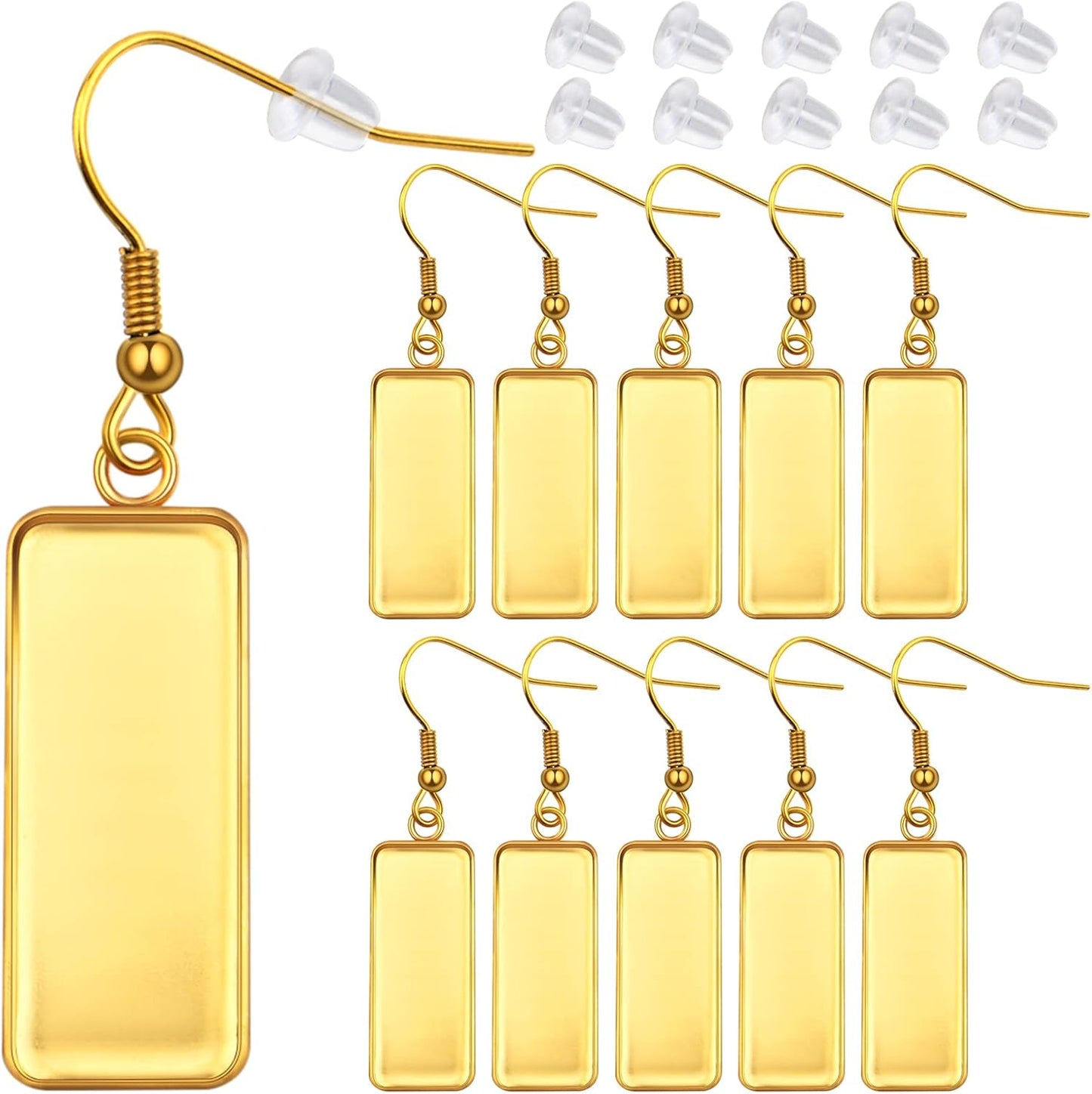 20-Piece Stainless Steel Earring Kit with 10x25mm Blank Rectangle Trays, 20 Silicone Earring Backs, DIY Jewelry Making