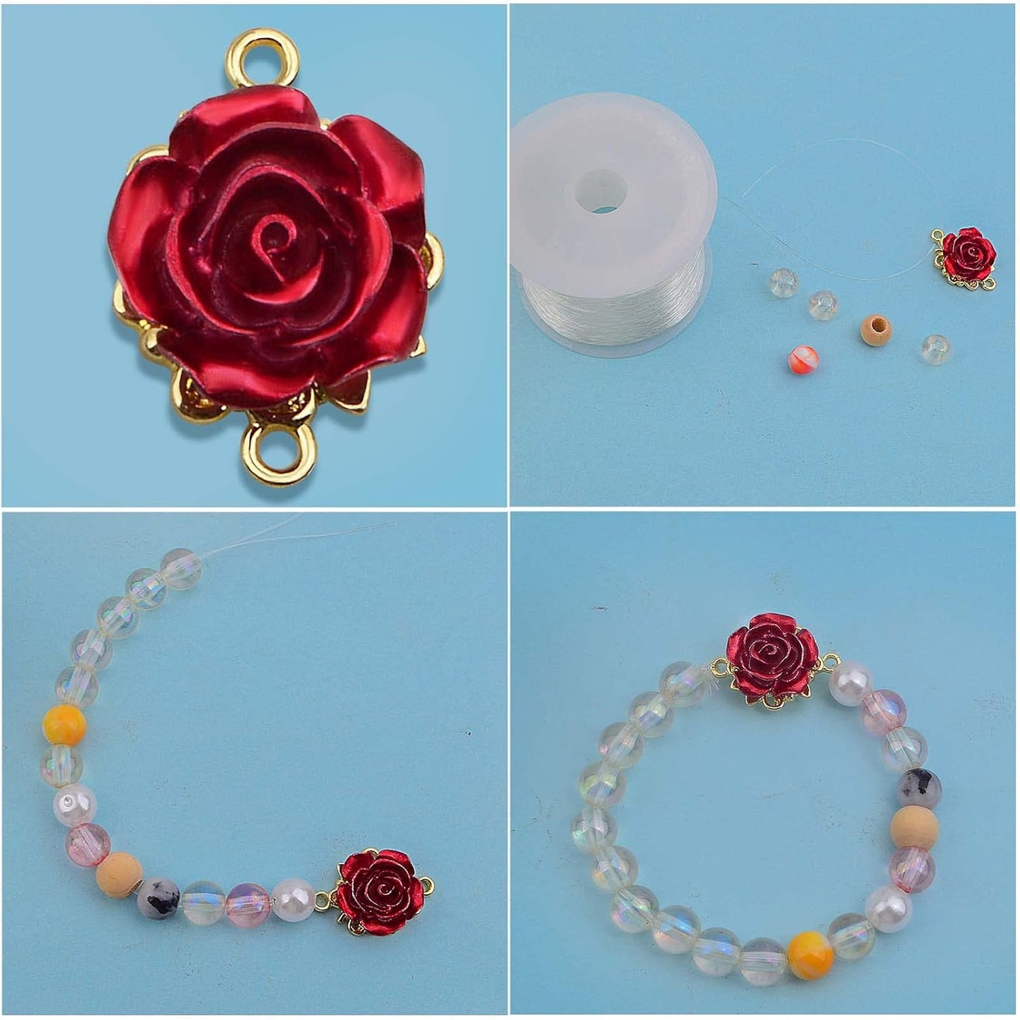 20pcs Enamel Red Rose Flower Charms Connectors Alloy Rose Flower Pendant Flower Dangle Charms Links Craft Supplies for DIY Jewelry Making Valentine's Gifts Decor, 2 Styles