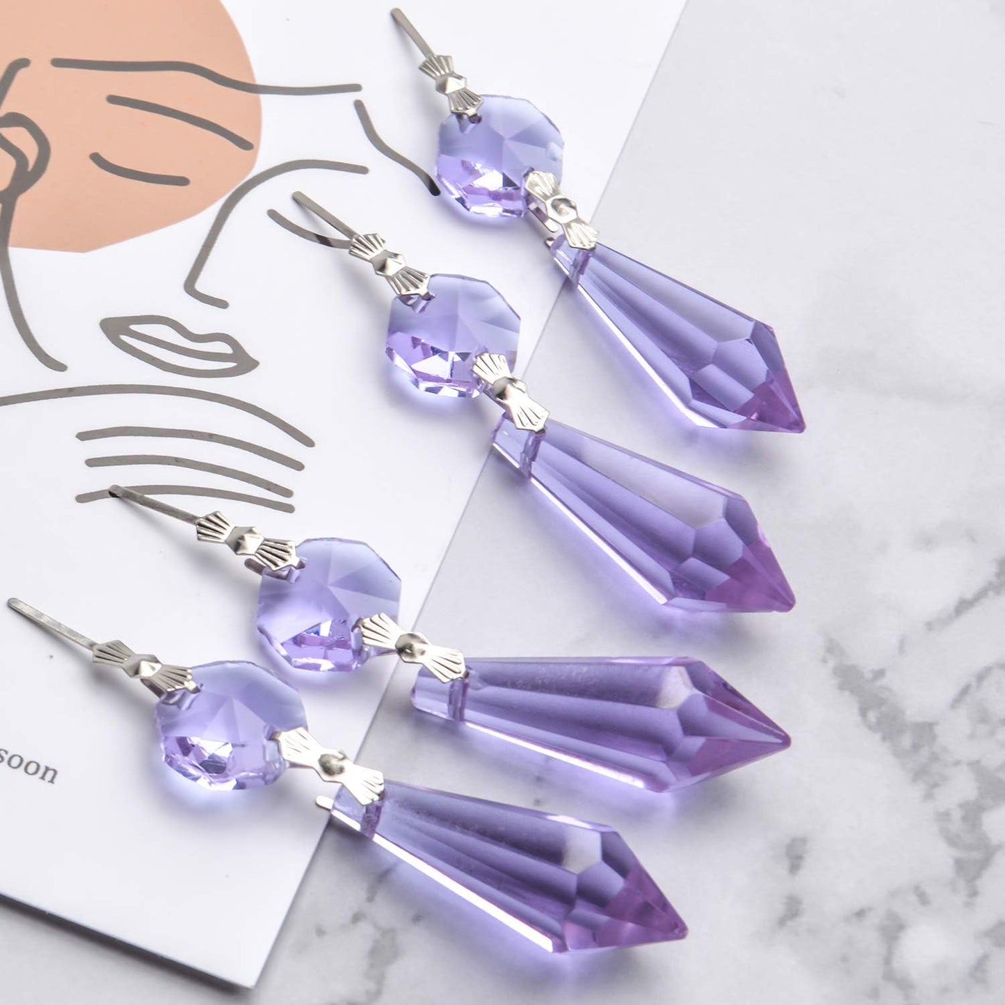 20 Pieces Chandelier Icicle Crystal U-Drop Prisms Lamp Parts Glass Pendants Beads for Wedding, Party or Holiday Decoration, 37mm, Purple