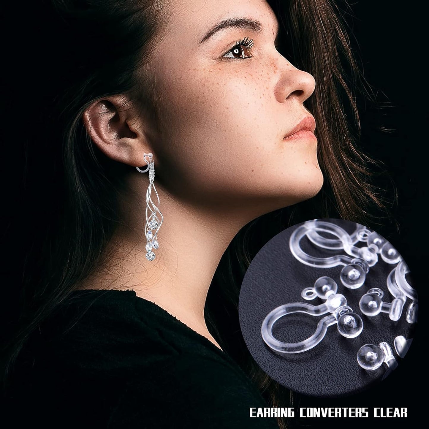 20pcs Clear Resin Invisible Clip-on Earring Converter Components Comfortable Earring Clips Replacements with 1 mm Loop Hole for Women Men Non-Pierced Ears, 10 mm x 11 mm