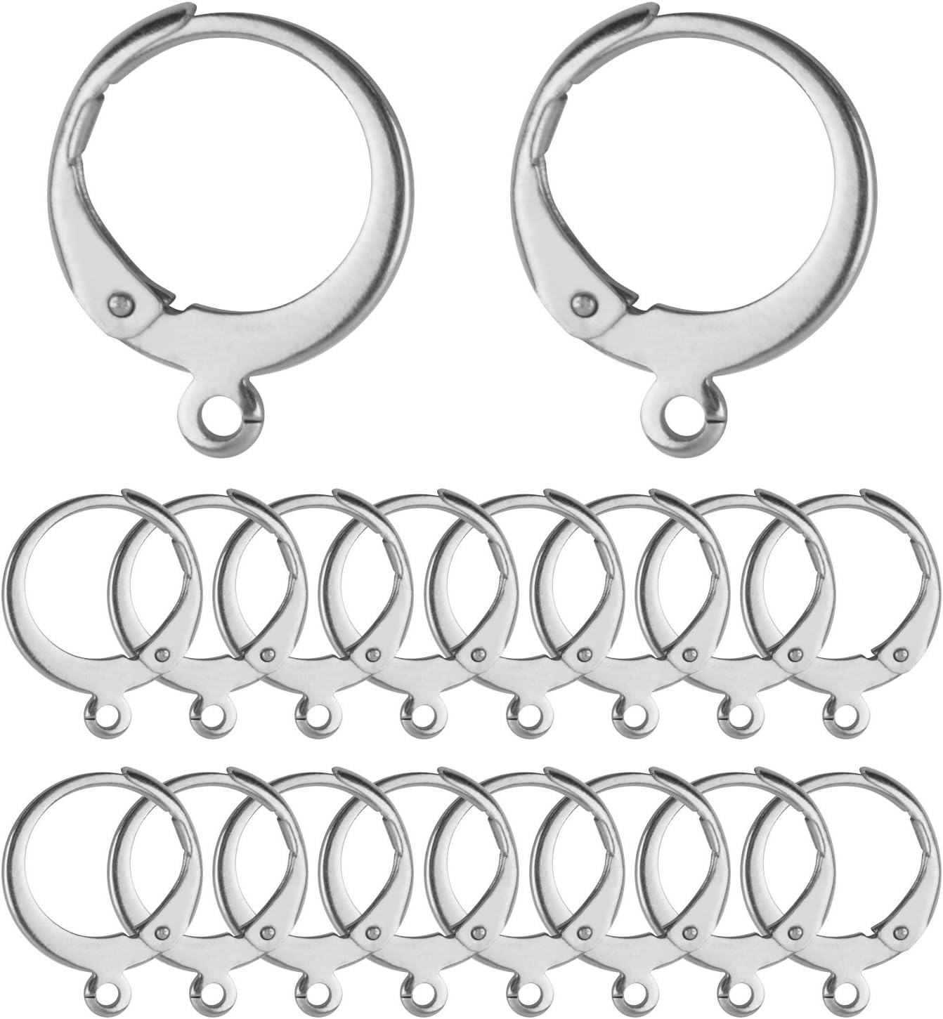 50 Pieces (25 Pair) Stainless Steel Leverback Earrings Round French Hook Earwires Findings with Open Loop for Earring Making - 13 x 15 mm