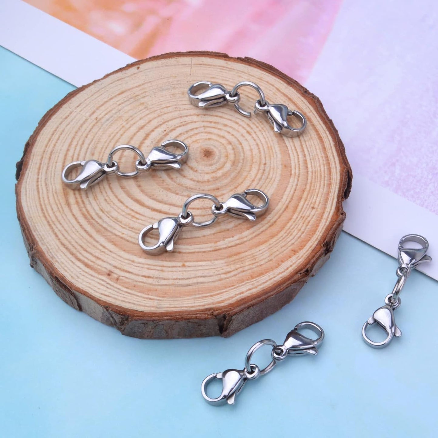 10 Sets Double Lobster Clasp Extender Stainless Steel Lobster Clasp Claw Connectors Bracelet Extension Clasps for DIY Crafts Necklace Jewelry Making Handmade Decoration