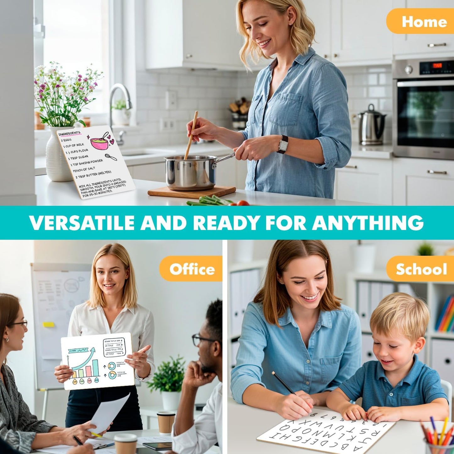 HENDEVL Small Dry Erase Boards 3 Pack 9x12 Double Sided Whiteboard | 3 Double Sided 9x12 Dry Erase Boards, Wipes Clean No Ghosting, Sturdy Engineered Wood, Safe For Kids, Students And Classroom