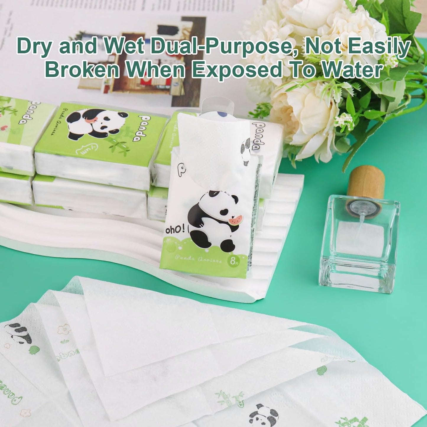 HENDEVL  Pocket Facial Tissue - Travel Size Bulk Pack, Pattern Packs, Mini Cute Disposable Handkerchief for Outing, Wedding, Party Favors - 3 Ply, 8 Sheets (27 Pack) (Panda)