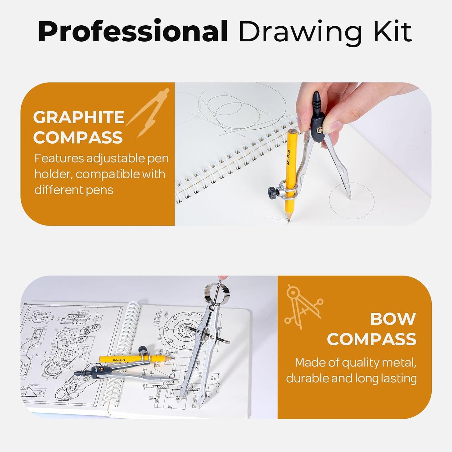 Aylifu 22 PCS Compass Geometry Tools with Case, Drafting Tools Geometry Set with Swing Arm Protractor, Rulers, Metal Compass, Square Set, Mechanical Pencil, Back to School Supplies for Students