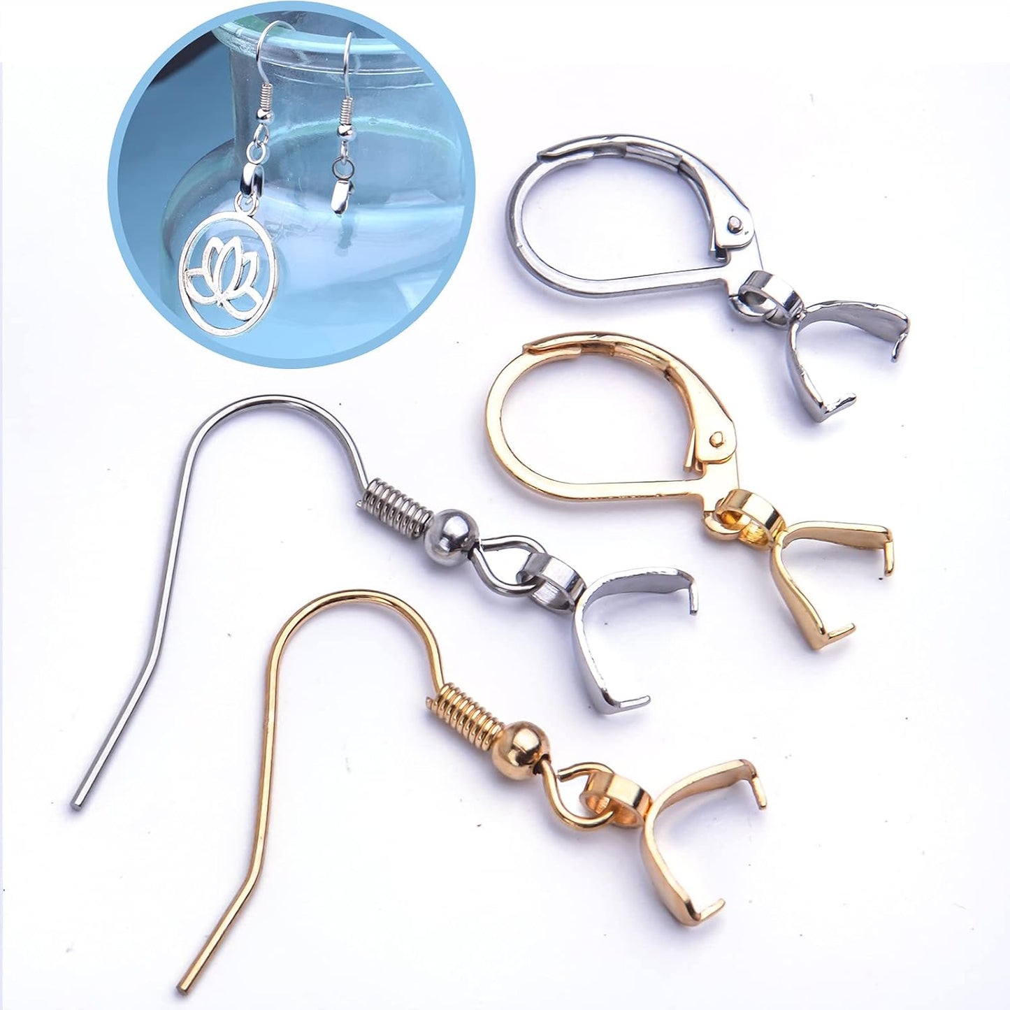40pcs Stainless Steel & Gold Earring Hooks: French Fishhook & Leverback Styles, Wire Ear with Pendant Clasp for Jewelry Making