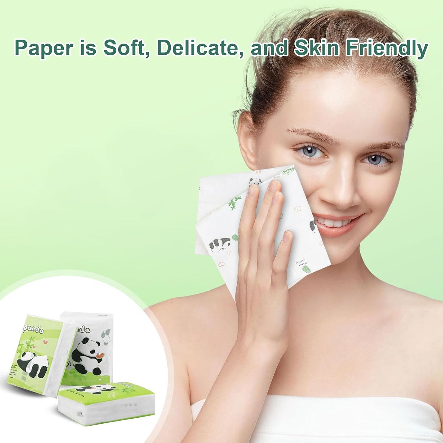 HENDEVL  Pocket Facial Tissue - Travel Size Bulk Pack, Pattern Packs, Mini Cute Disposable Handkerchief for Outing, Wedding, Party Favors - 3 Ply, 8 Sheets (27 Pack) (Panda)