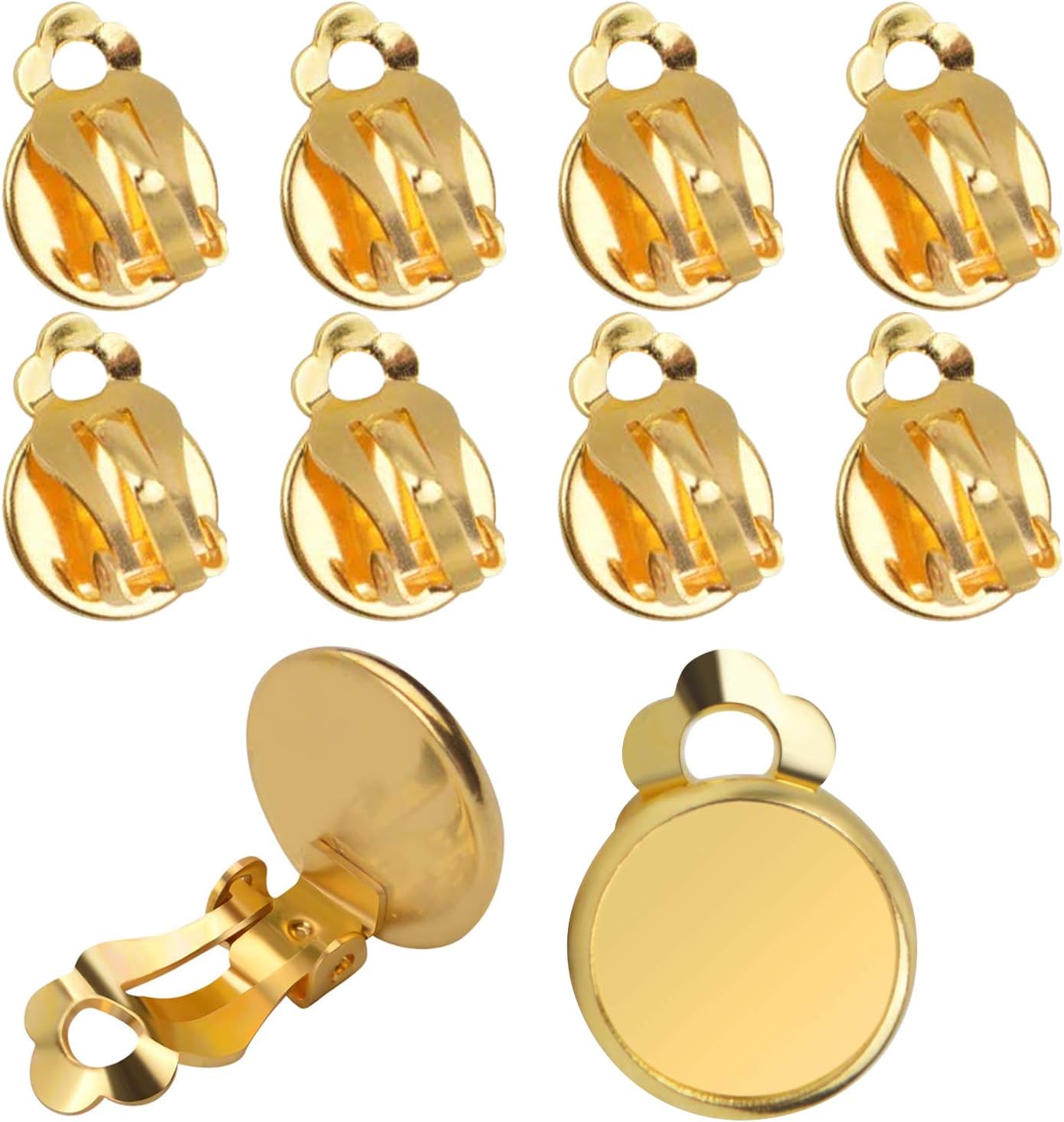 Clip-on Earring Converters, 20pcs (10 Pair) Flat Round Earring Trays 12mm Earring Cabochon Setting Converter for Non Pierced Ears Earring Making - Silver