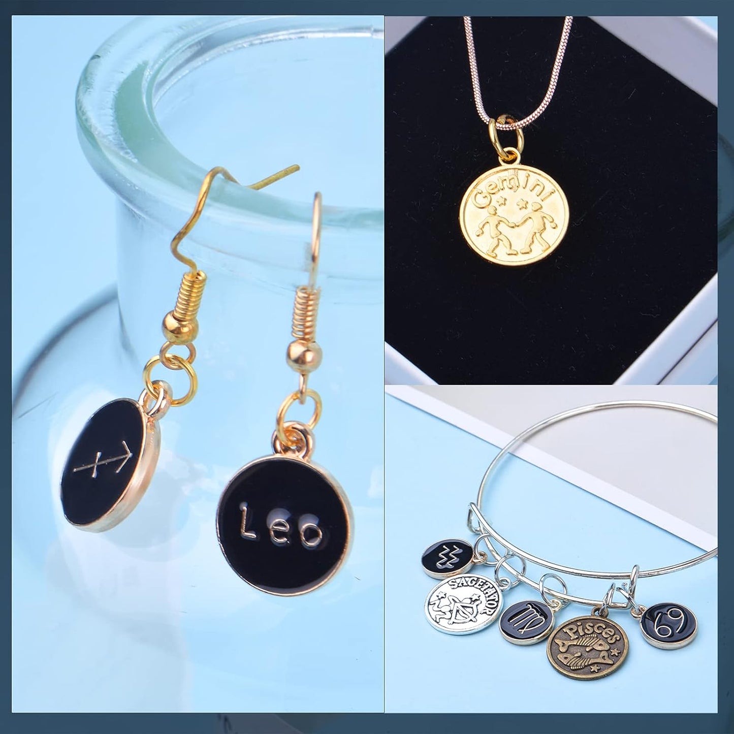 48pcs Zodiac Sign Charms, 36pcs Round 12 Constellation Pendants alloy Beads and 12pcs Gold Plated Enamel Zodiac Pendants for Jewelry Necklace Bracelet Earring, 4 colors
