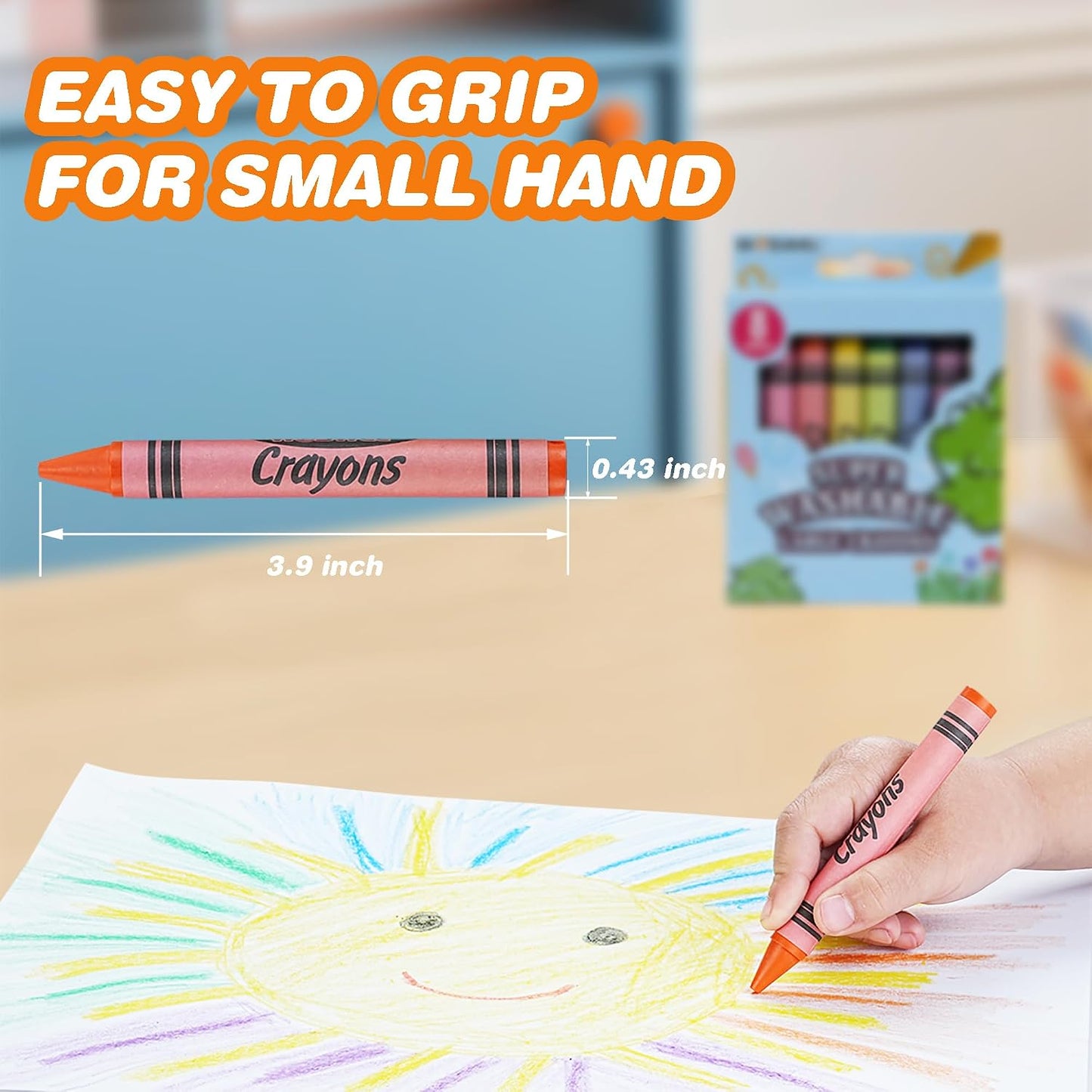 HENDEVL Super Washable Jumbo Crayons Bulk, 12 Pack Crayons with 8 Bright Colors, Non-Toxic Easy-Grip for Toddlers 1-3 & Kids Ages 4-8, Safe Art Supplies for Coloring Books & School Projects
