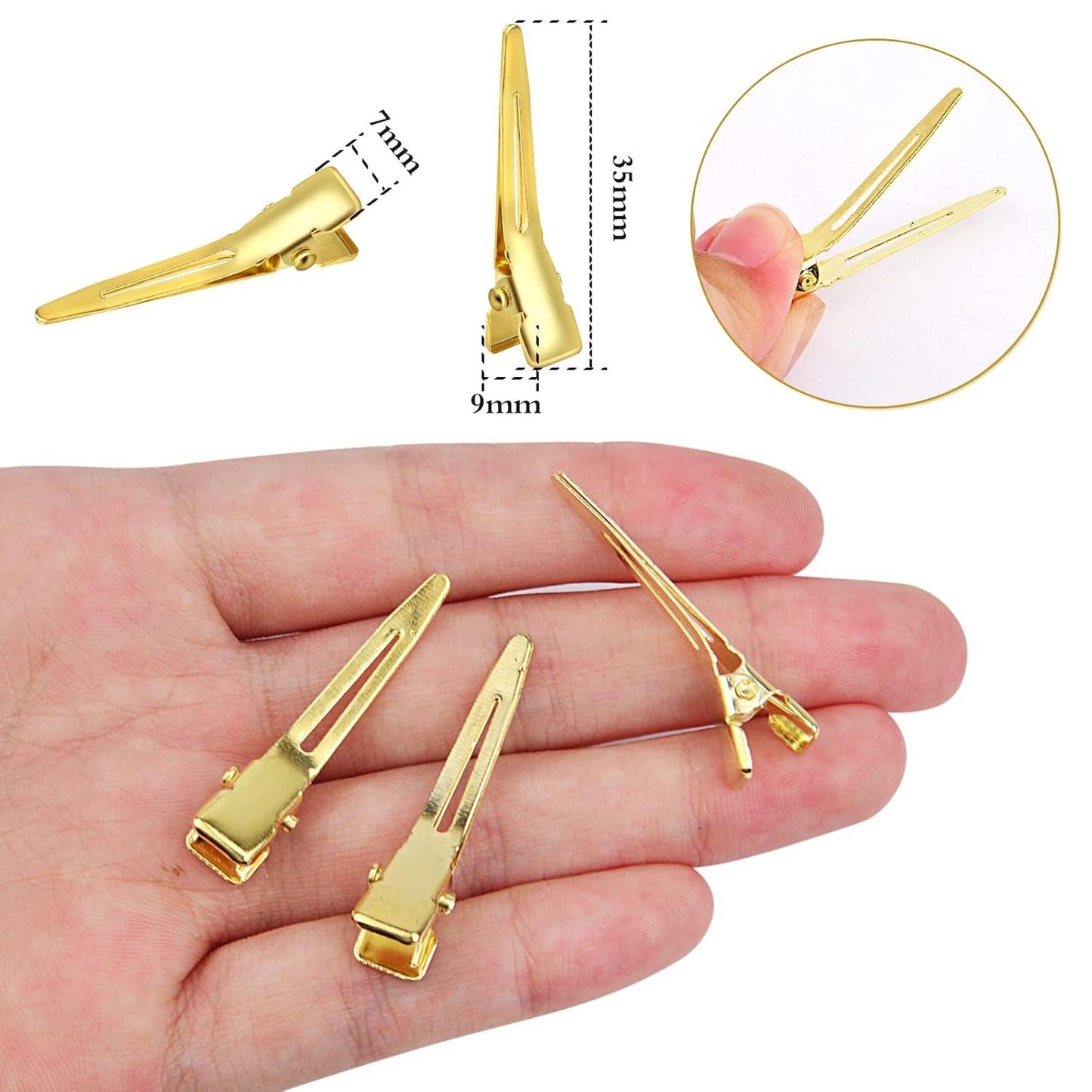 100pcs 1.4 Inches (3.5 cm) Golden Single Prong Curl Clips Metal Alligator Hairpins Clips Sectioning Hair Clips Hair Accessories for Hair Extensions Styling