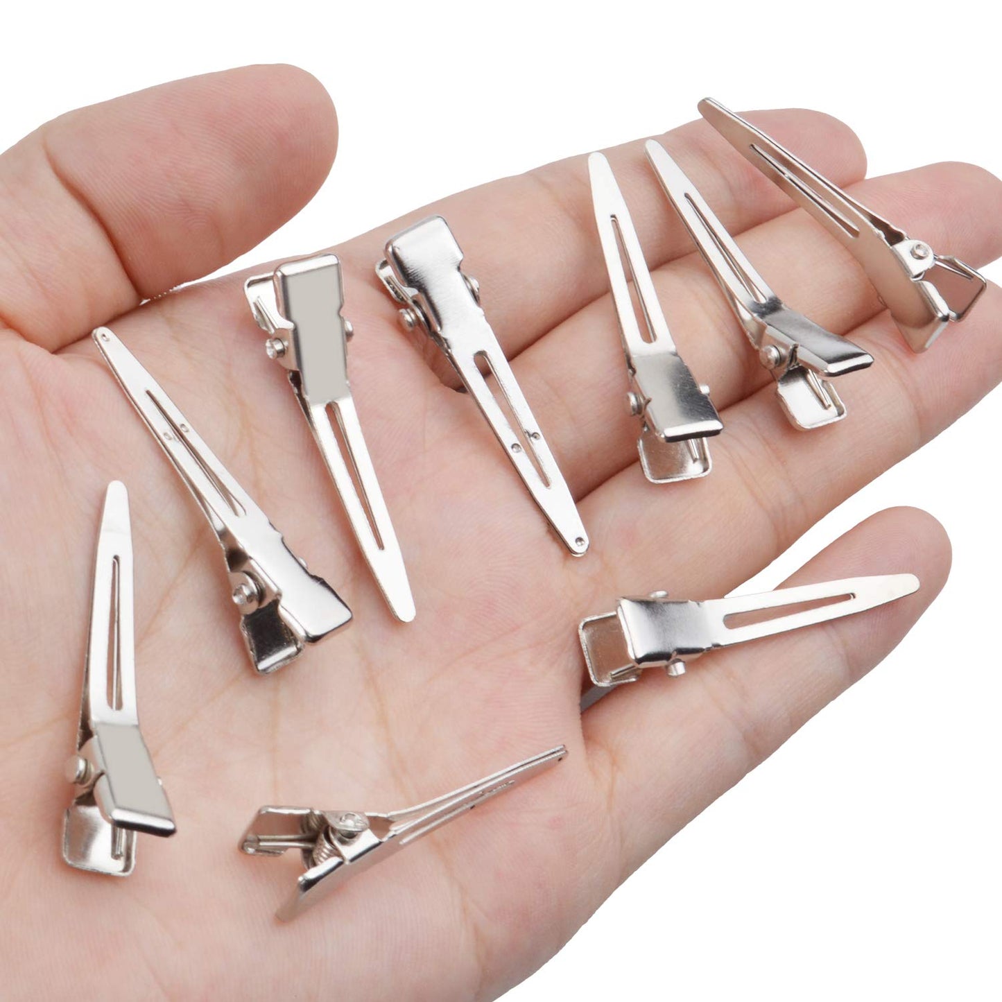 100pcs 3.5cm Silver Single Prong Clips Duckbill Clips Setting Section Hair Pins for Hair Extensions Styling Crafting