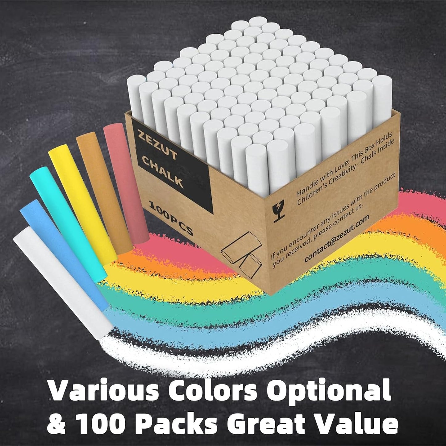 Aylifu White Chalk 100PCS, Low Dust Chalks Stick Bulk for Chalkboard Blackboard Non-Toxic