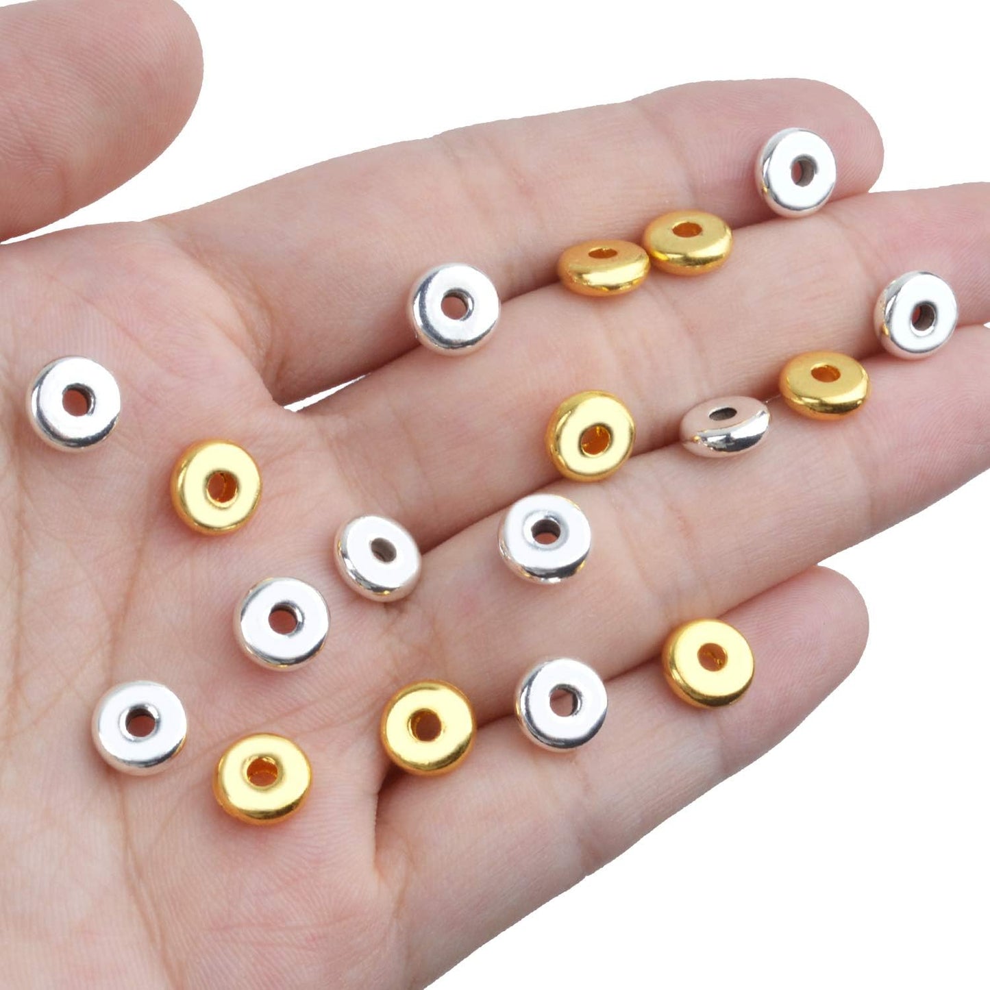 200pcs 8mm Flat Round Rondelle Spacer Beads Disc Spacers Loose Beads Jewelry Metal Spacers for DIY Bracelet Necklace Crafts,Gold and Silver
