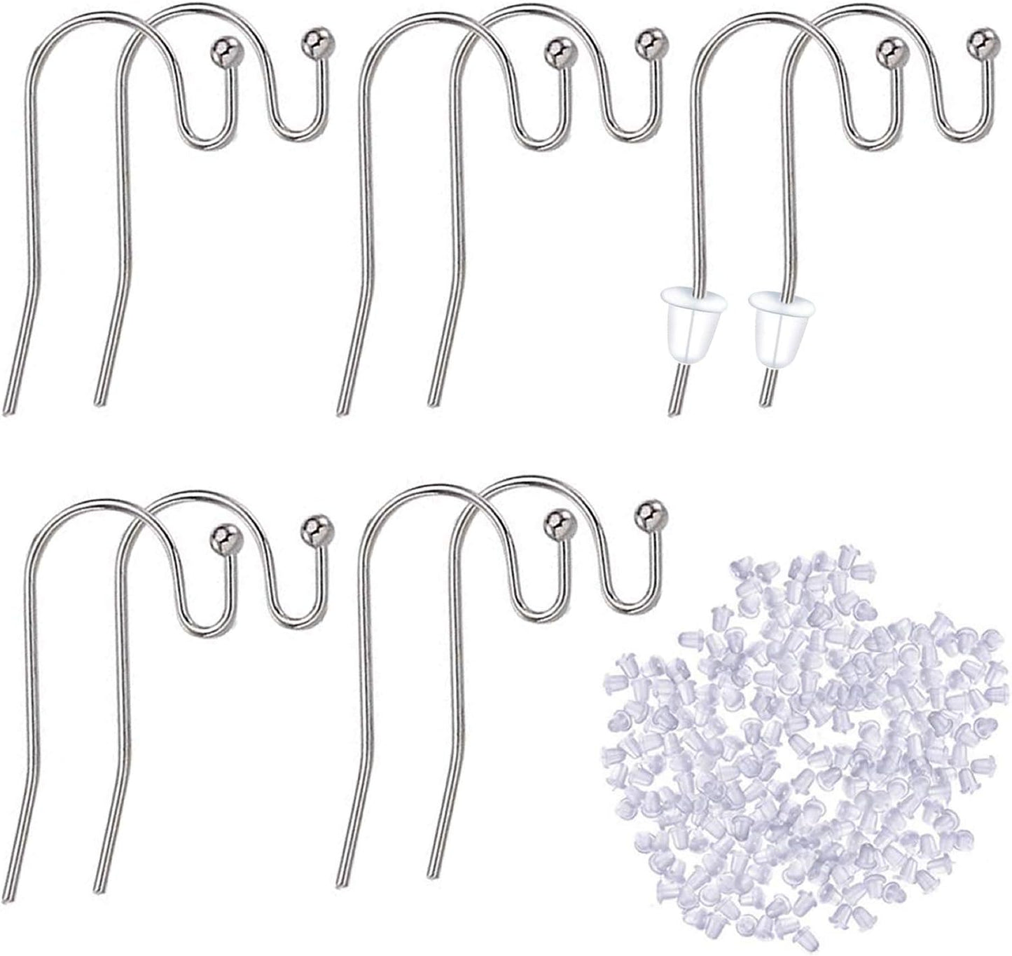 Earring Findings Bulk,200 Pieces French Earring Hooks Ball End Earwires with 200 Pieces Rubber Earring Stoppers for Dangling Earring Making,Golden and Silver