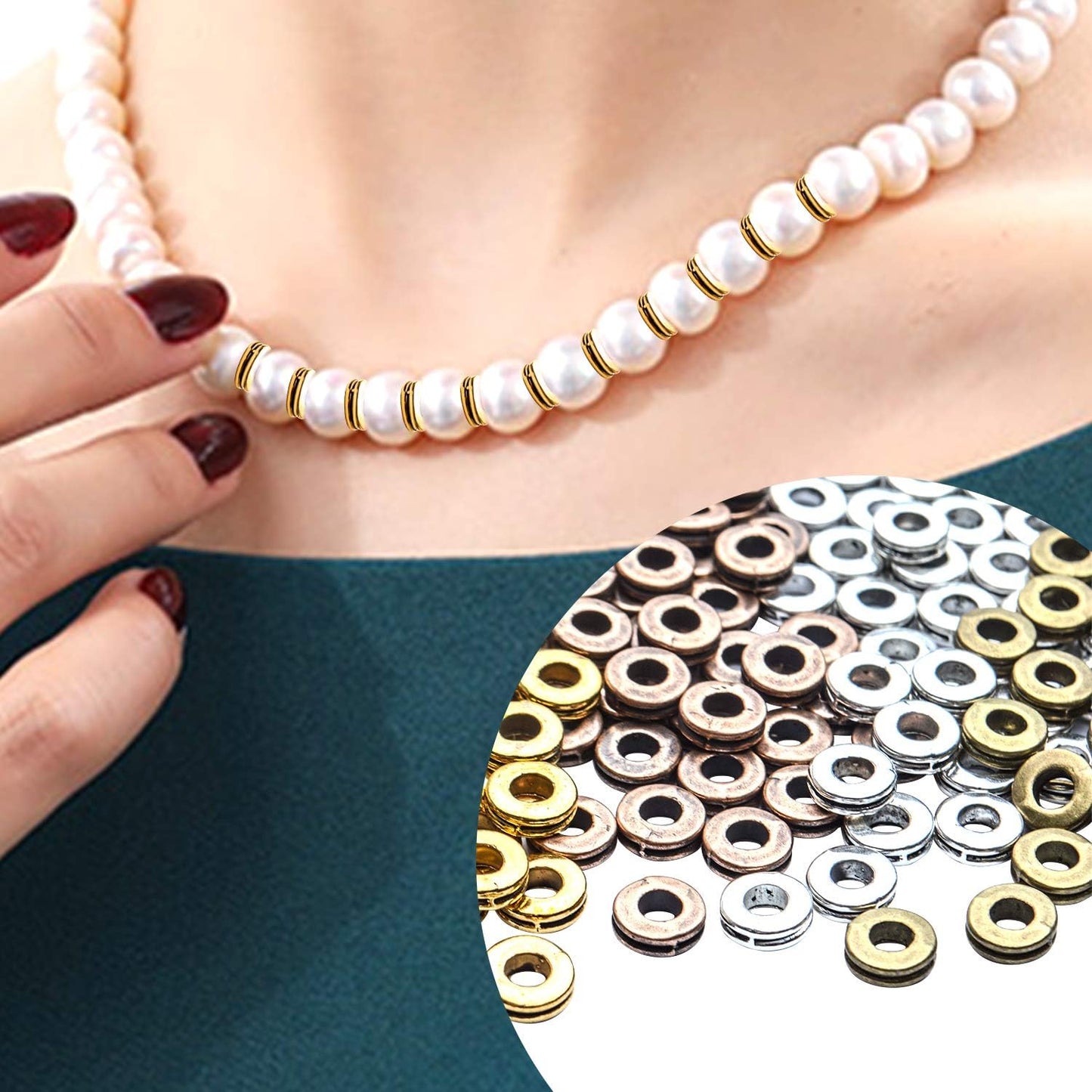 Rondelle Spacer Beads, 200pcs 6mm Flat Round Spacer Beads Metal Rondelle Spacer Beads Craft Supplies for DIY Jewelry Making, Antique Golden