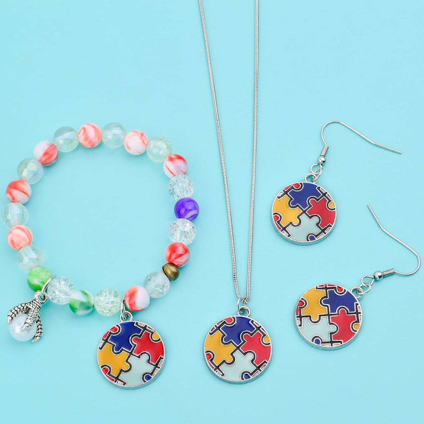 20pcs Autism Charms Pendants Ribbon Heart Round Square Cross with Puzzle Shape Charms Enamel Colorful Enamel Autistic Awareness Pendants for DIY Necklace Bracelet Earrings Jewelry Making Supplies