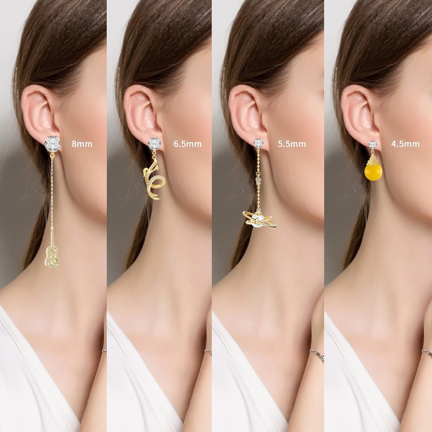 40 Pieces Cubic Zirconia Earring Posts with Loop Golden Rhinestone Earring Studs and 40 Pieces Butterfly Earring Safety Backs for DIY Jewelry Making, 4 Sizes
