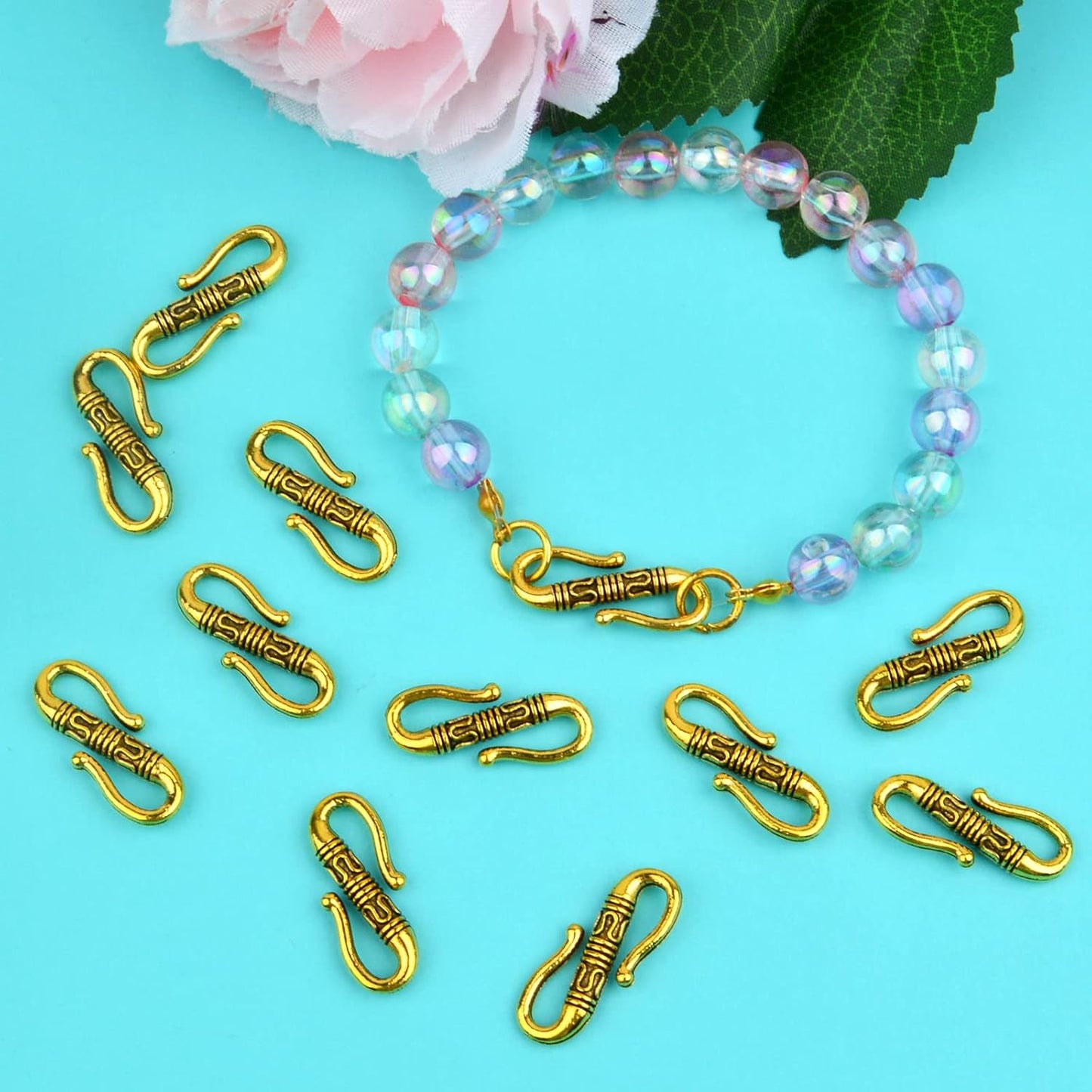 50 Pieces S Hook Ring Toggle Clasps Tibetan Necklace End Clasps Alloy Connectors Accessories for Bracelet Crafts Jewelry Making, Antique Golden