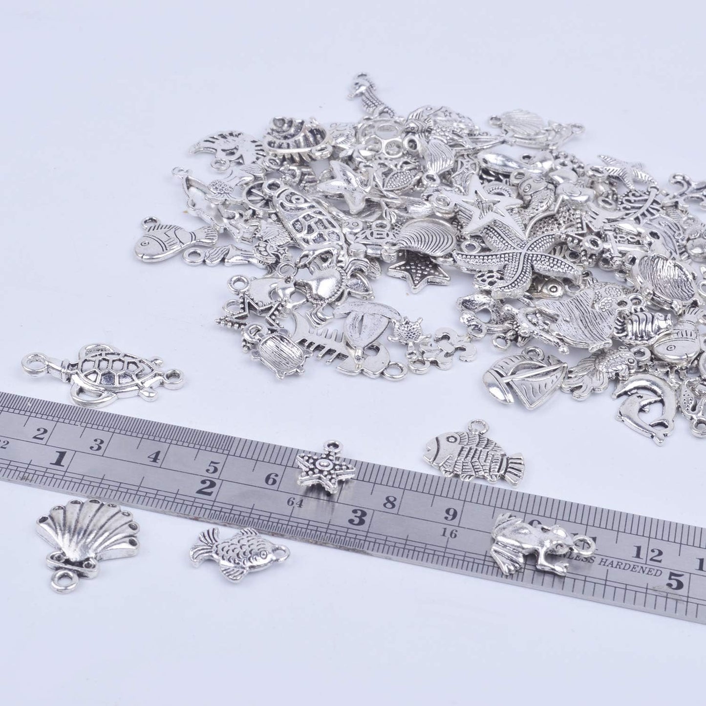 100pcs Mixed Antique Silver DIY Ocean Fish & Sea Creatures Charms Pendants for Making Bracelet and Necklace