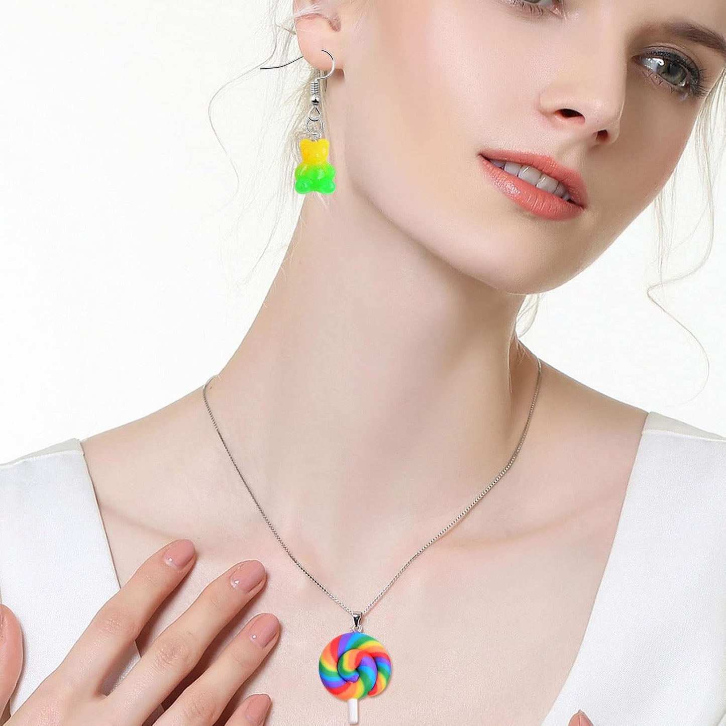 10pcs Colorful Sweet Candy Lollipop Charms and 10pcs Gummy Bear Pendants Resin Polymer Clay Charms with 20pcs Earring Hooks and 20pcs Jump Rings for DIY Earrings Craft Jewelry Making