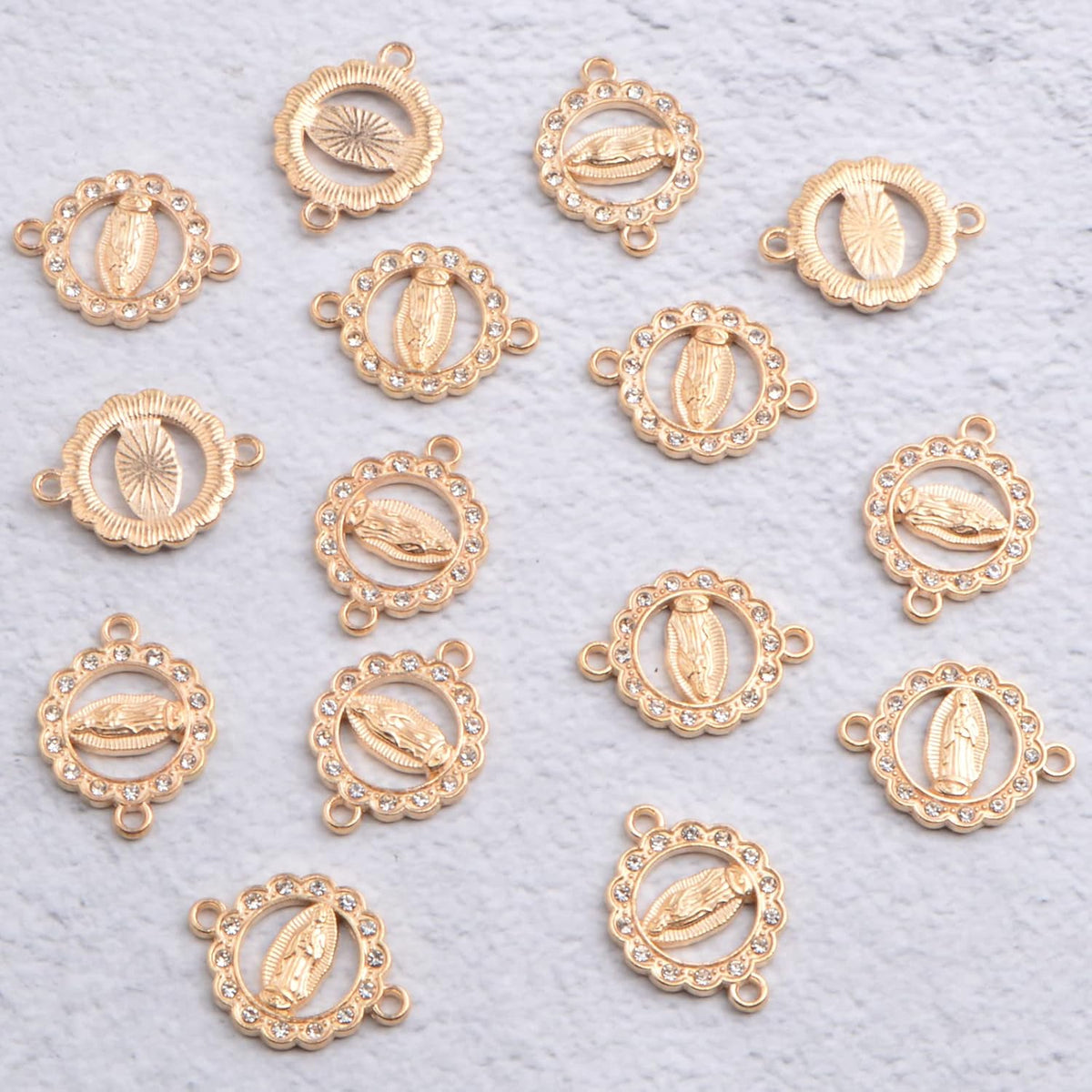 30pcs Alloy Enamel Inlay Rhinestones Our Lady Link Miraculous Medal Pendant Charms Virgin Mary Rosary Center Bracelet Connector Charms for DIY Earrings Jewelry Making Supplies