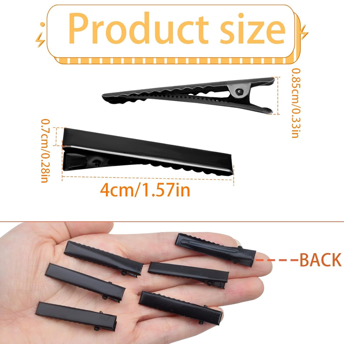 100pcs Alligator Hair Clips Black Flat Single Prong Hairpins Metal Crocodile Clip Barrettes Bows Making Accessories for Hair Care Styling Sectioning Craft Projects, 4cm