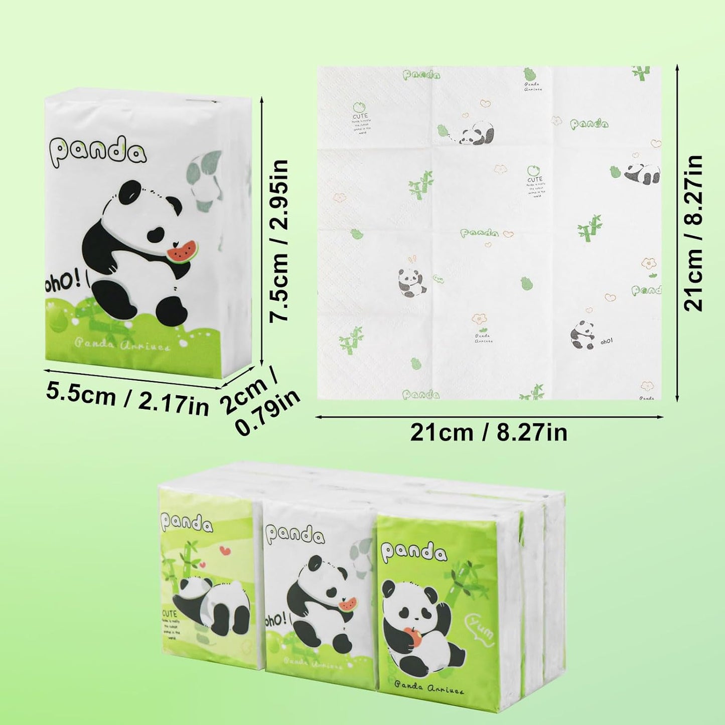 HENDEVL  Pocket Facial Tissue - Travel Size Bulk Pack, Pattern Packs, Mini Cute Disposable Handkerchief for Outing, Wedding, Party Favors - 3 Ply, 8 Sheets (27 Pack) (Panda)