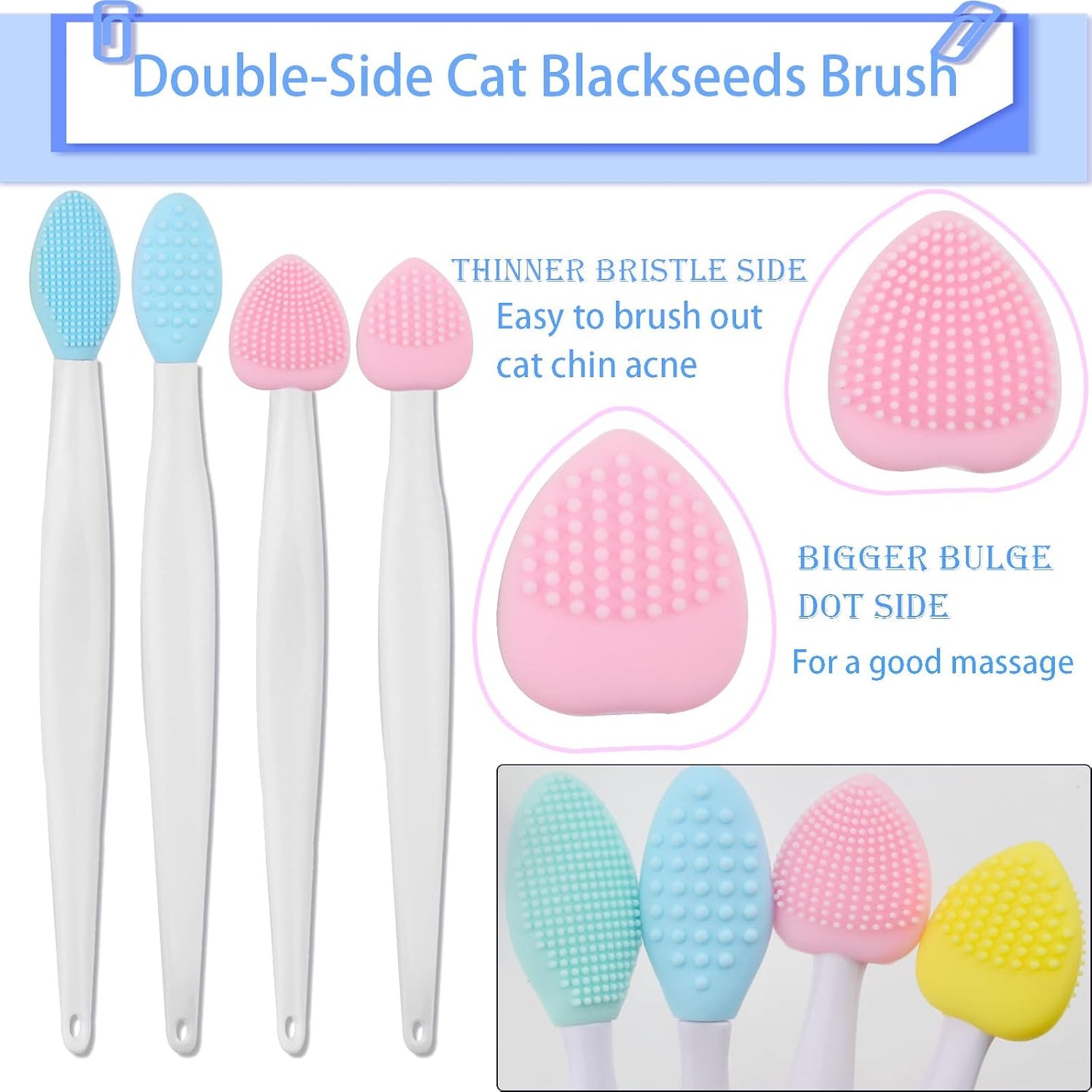 Aylifu 8pcs Silicone Soft Bristle Cat Grooming Scraper Brushes Double-Sided Gentle Massage Cleaning Brush Chin Scrubbers for Pet Chin Acne Treatment Blackhead Exfoliation, 2 Styles