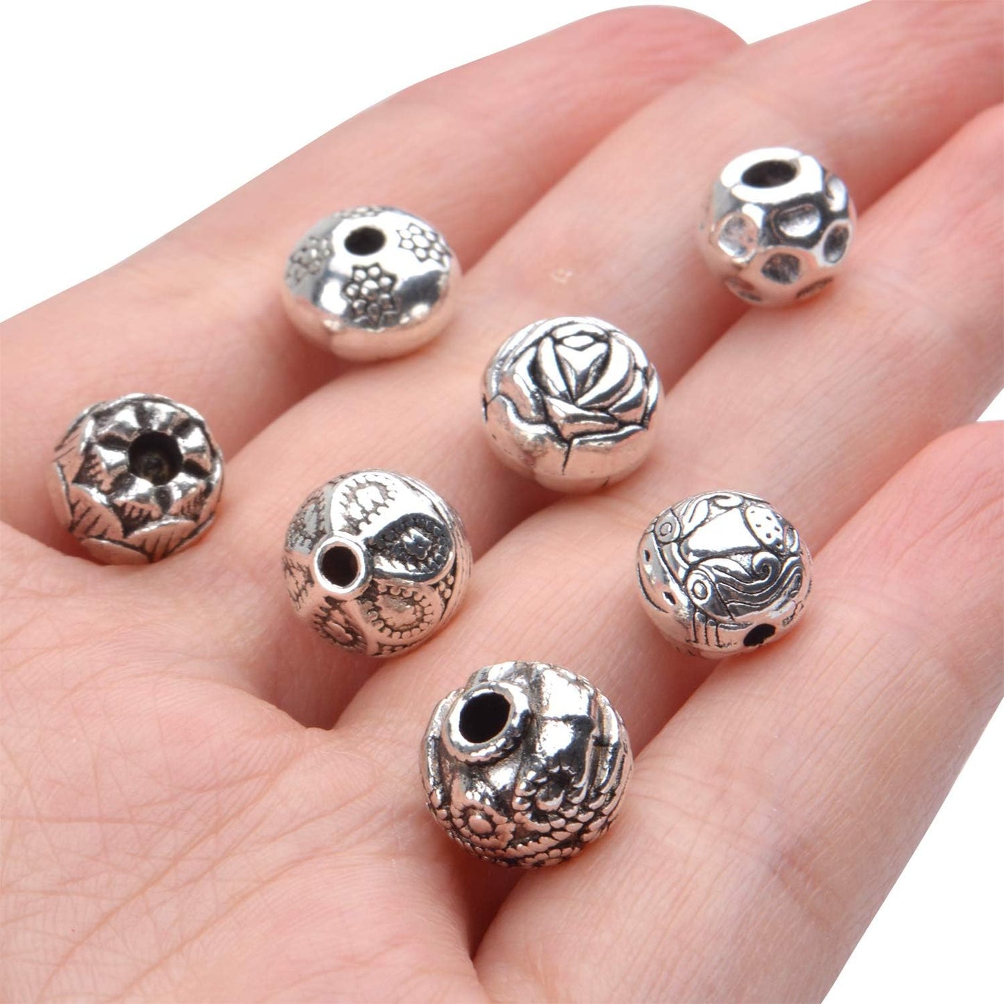 100g (About 40-60pcs) Antique Silver Spacer Beads Small Round Tibetan Loose Beads for Bracelet Necklace Jewelry Making,8-12mm