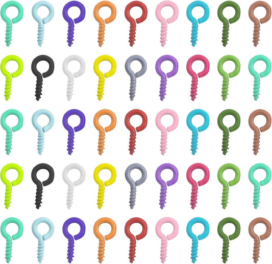 500pcs Colorful Mini Screw Eye Pins Small Eye Hooks Eyelet Threads Eye Screws Clasps Hooks Hanging Ornaments for DIY Art Crafts Projects Cork Bottles Jewelry Making, 9.5 x 4.5 mm