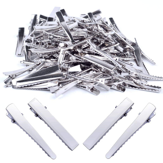 100pcs Silver 4.5cm Long Alligator Hair Clip with Teeth for Arts & Crafts Projects, Dry Hanging Clothing, Office Paper Document Organization,Hair Care