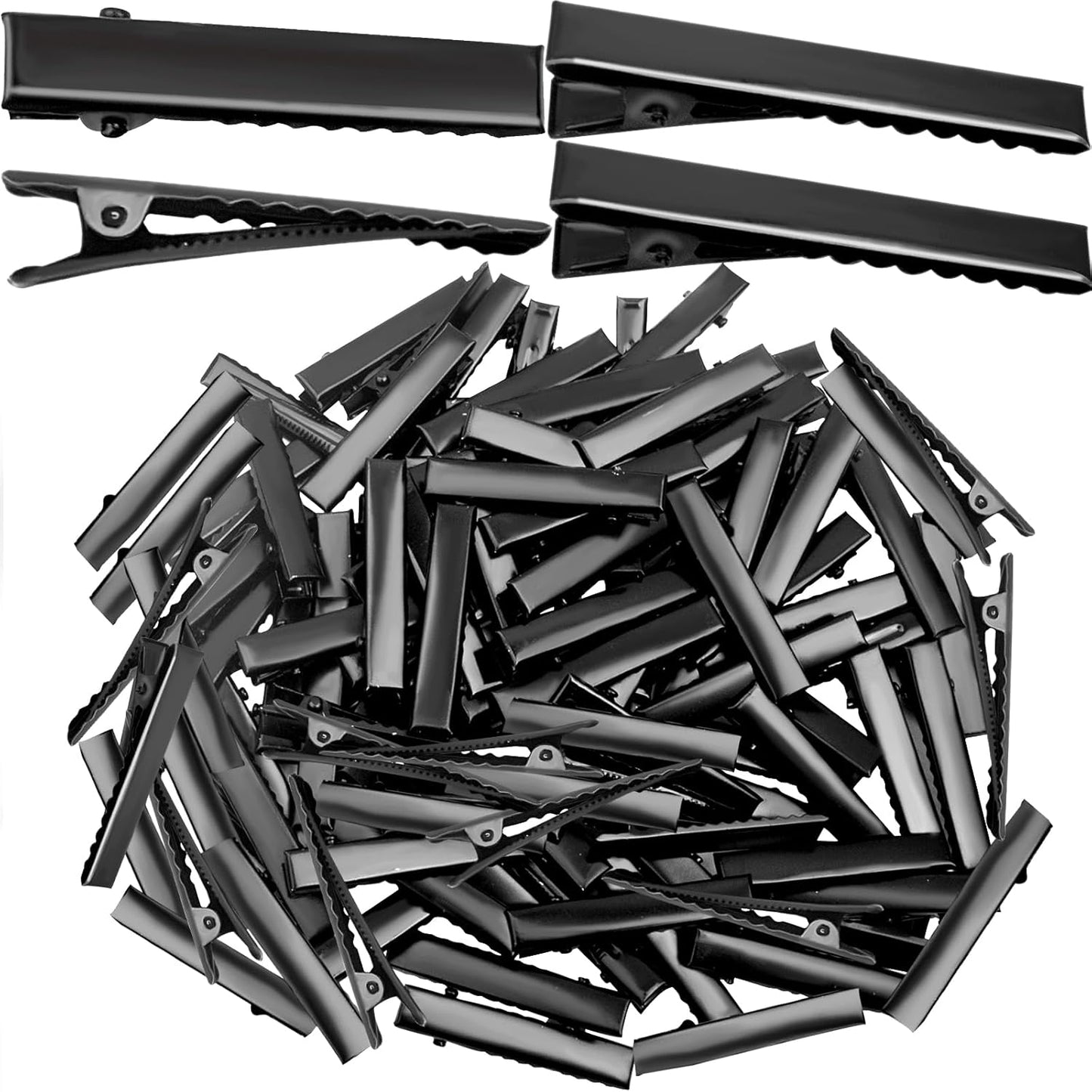 100pcs Alligator Hair Clips Black Flat Single Prong Hairpins Metal Crocodile Clip Barrettes Bows Making Accessories for Hair Care Styling Sectioning Craft Projects, 4cm