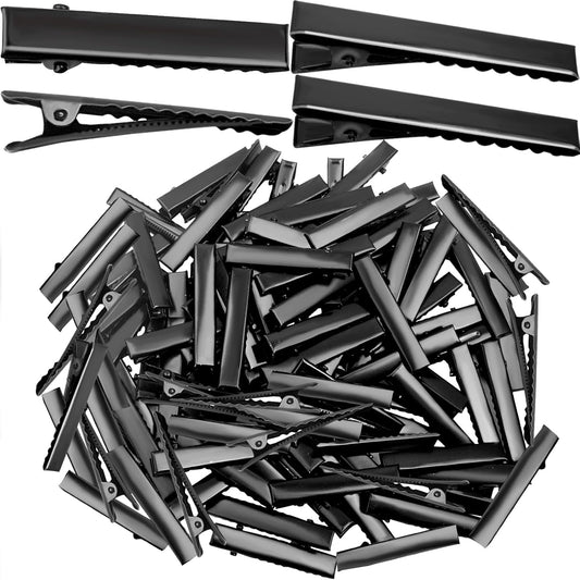 100pcs Alligator Hair Clips Black Flat Single Prong Hairpins Metal Crocodile Clip Barrettes Bows Making Accessories for Hair Care Styling Sectioning Craft Projects, 4cm